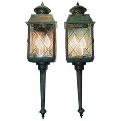 Pair of Vintage Wall Hanging Brass Lantern