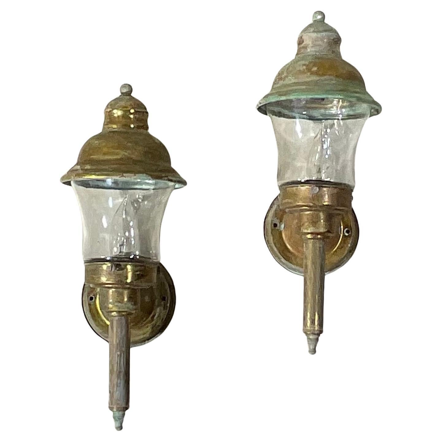 Pair of Vintage Wall Hanging Brass Lantern