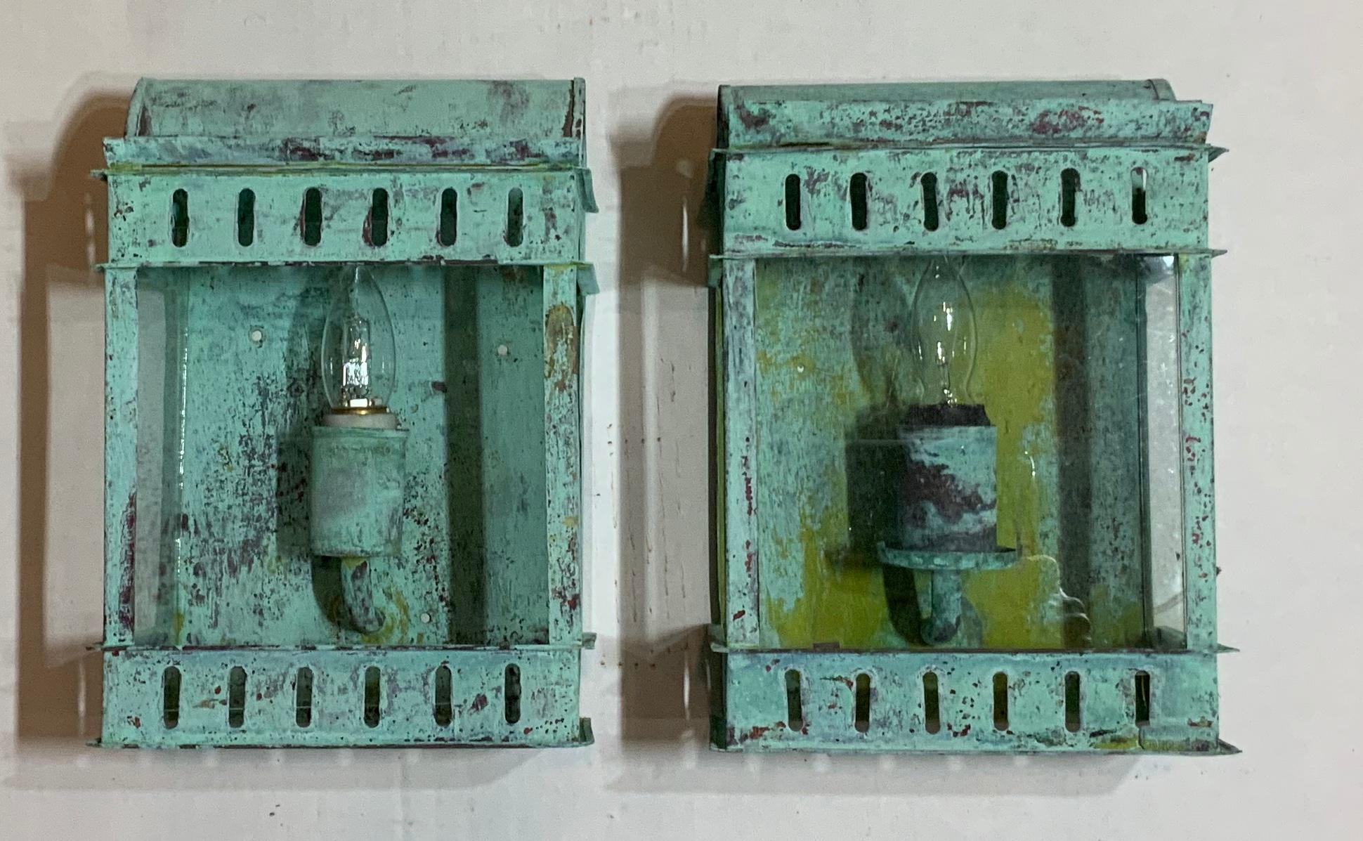 Pair of Vintage Wall Hanging Copper Lantern 6