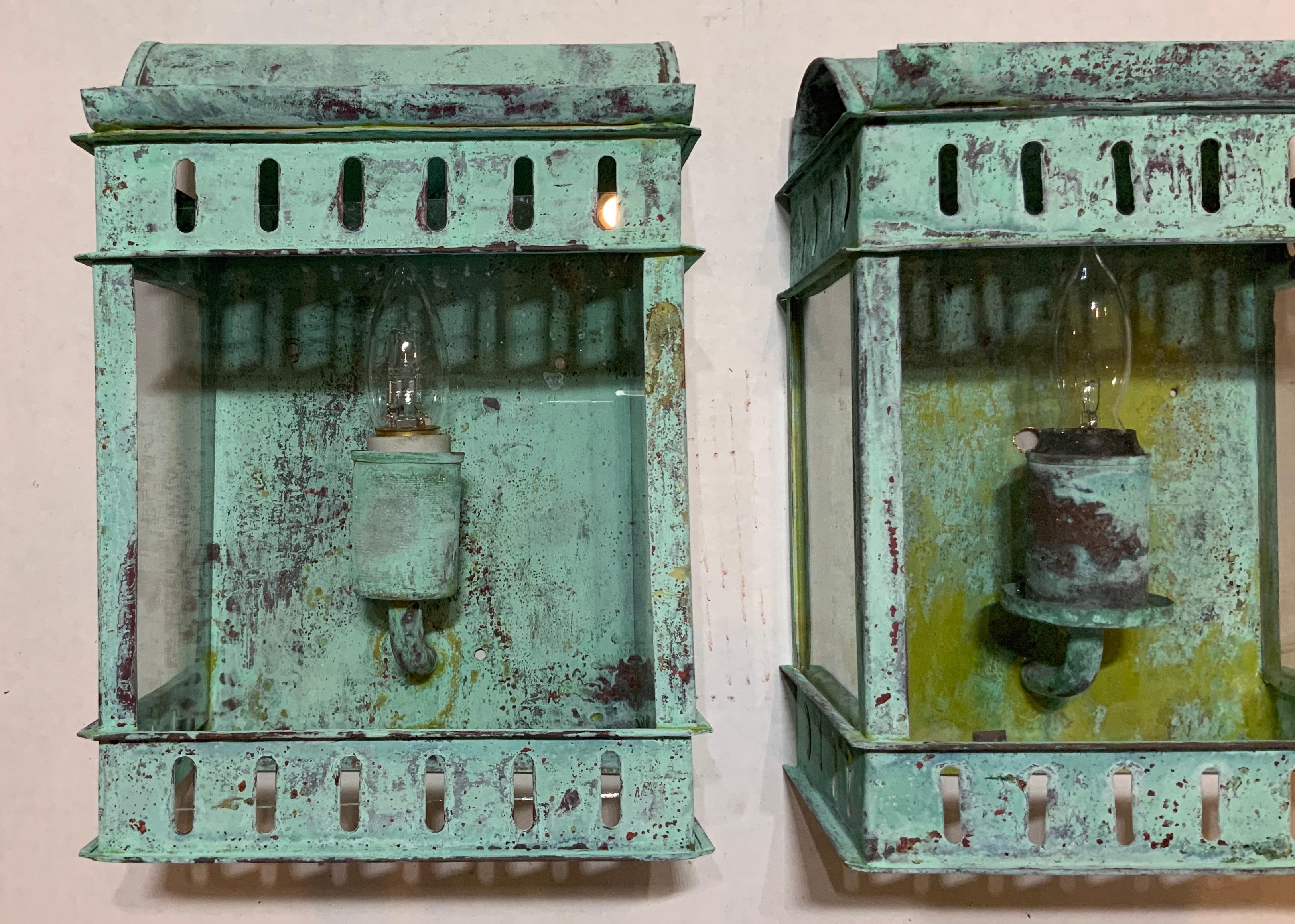 Pair of Vintage Wall Hanging Copper Lantern 10
