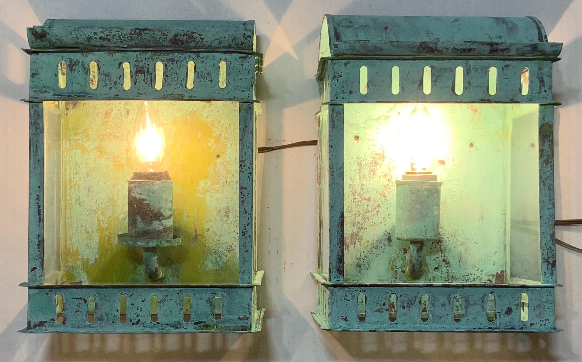 Pair of Vintage Wall Hanging Copper Lantern 12