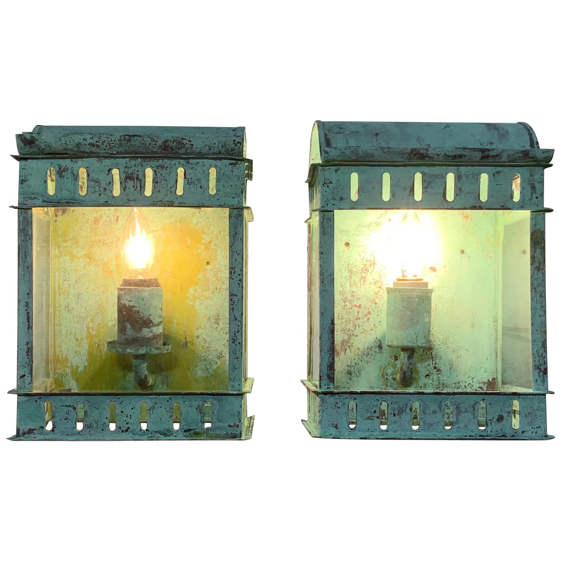 Pair of Vintage Wall Hanging Copper Lantern