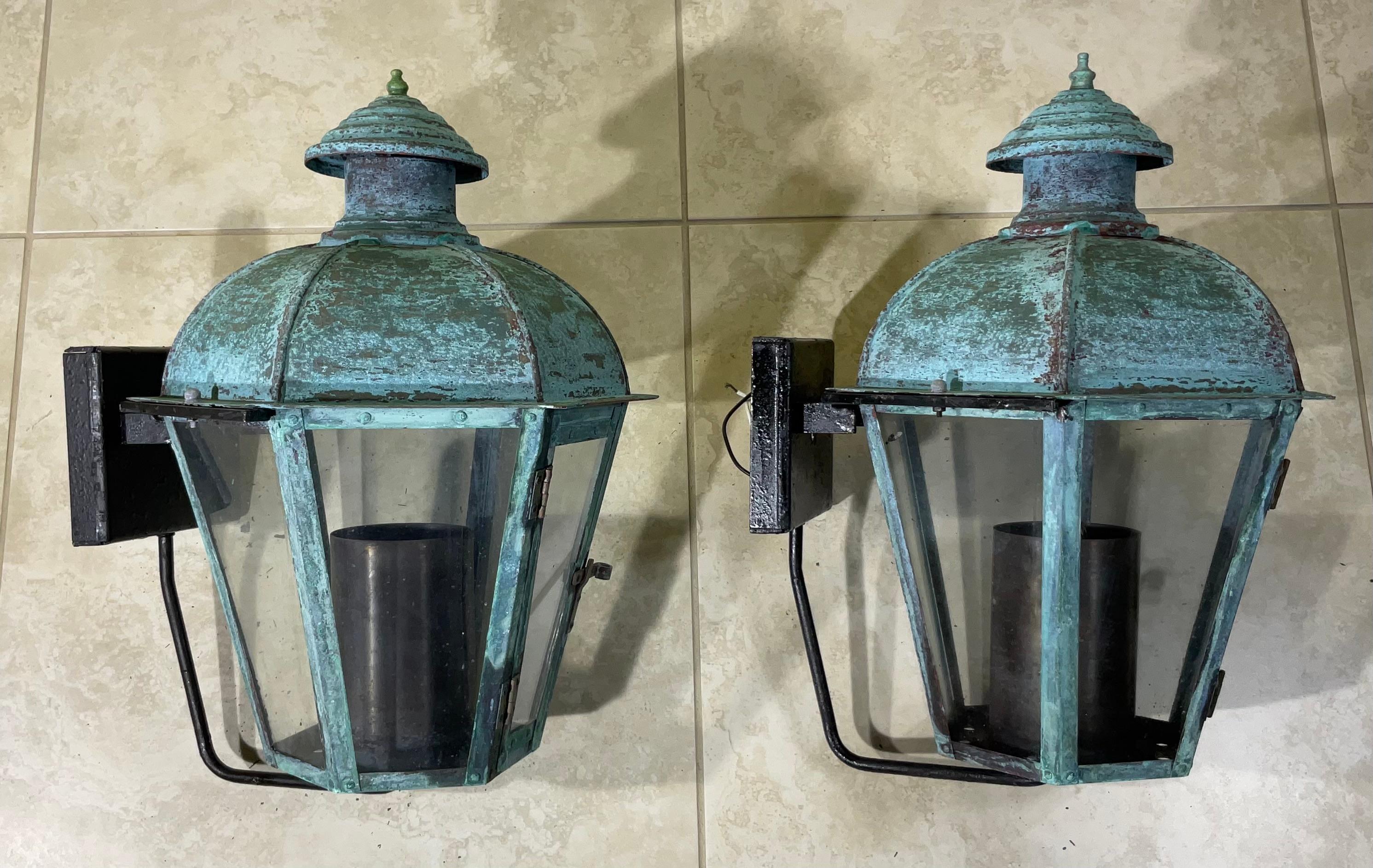Pair of Vintage Wall Hanging Solid Copper Lantern For Sale 3
