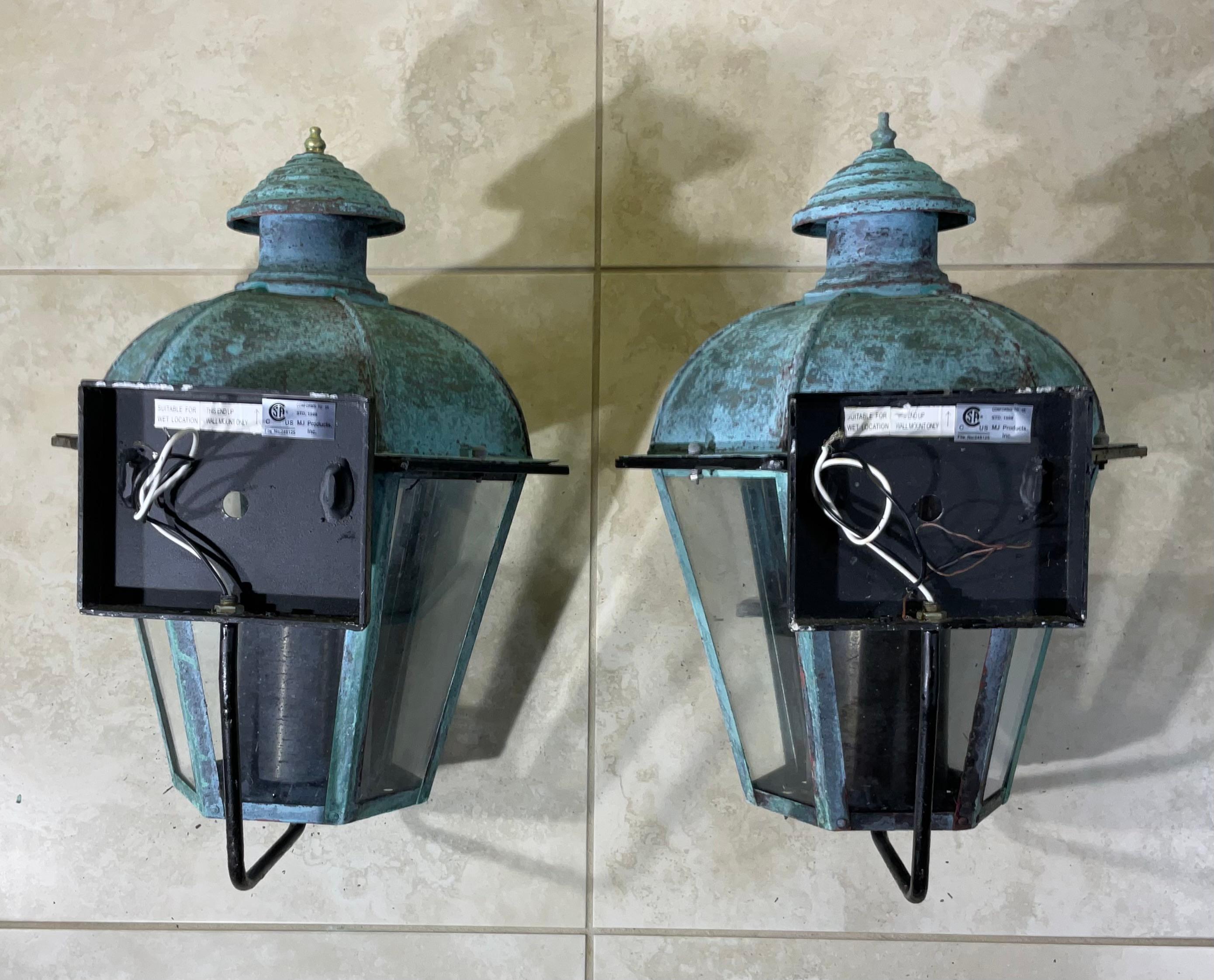 Pair of Vintage Wall Hanging Solid Copper Lantern For Sale 5