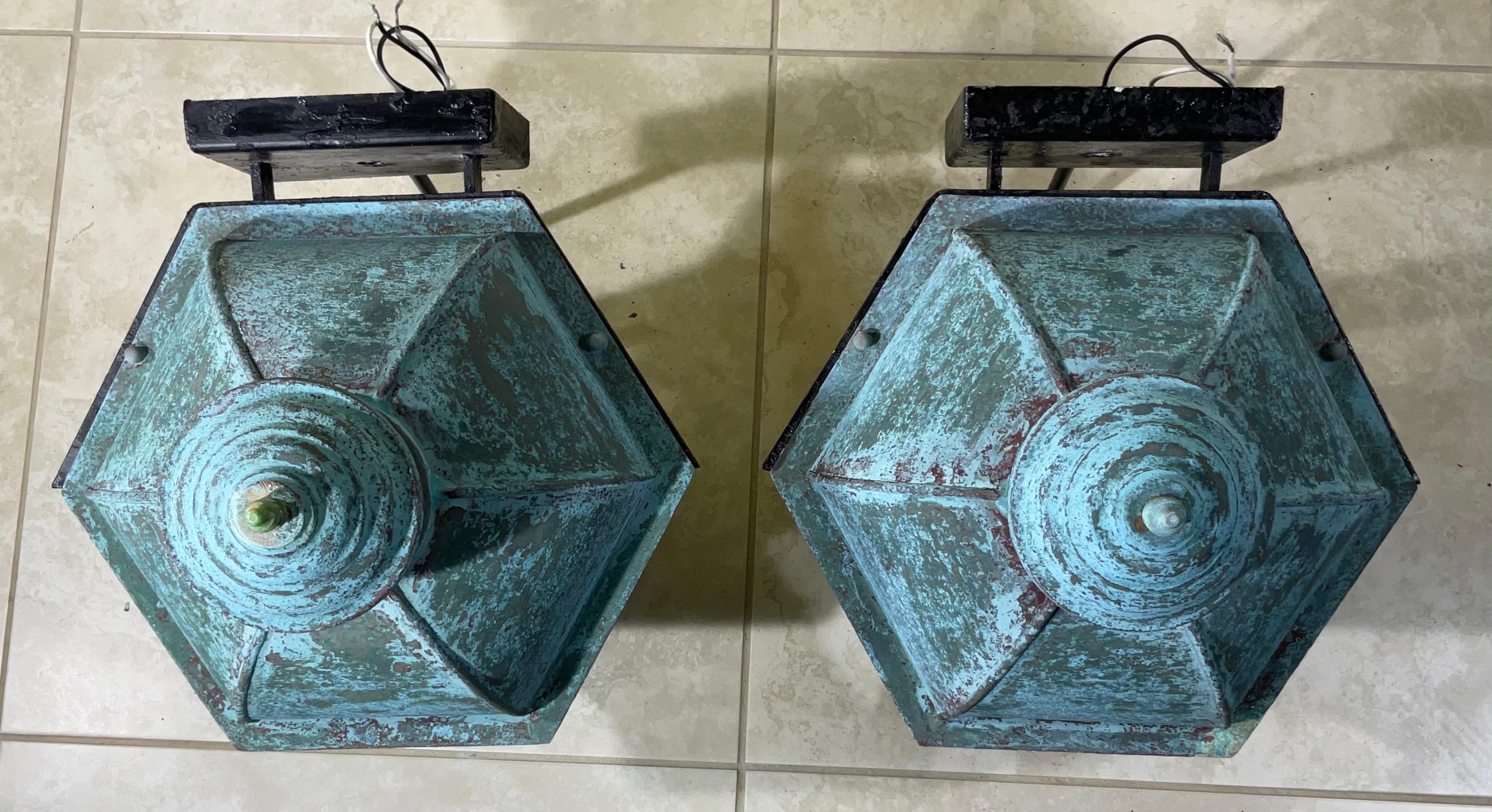 Pair of Vintage Wall Hanging Solid Copper Lantern For Sale 6