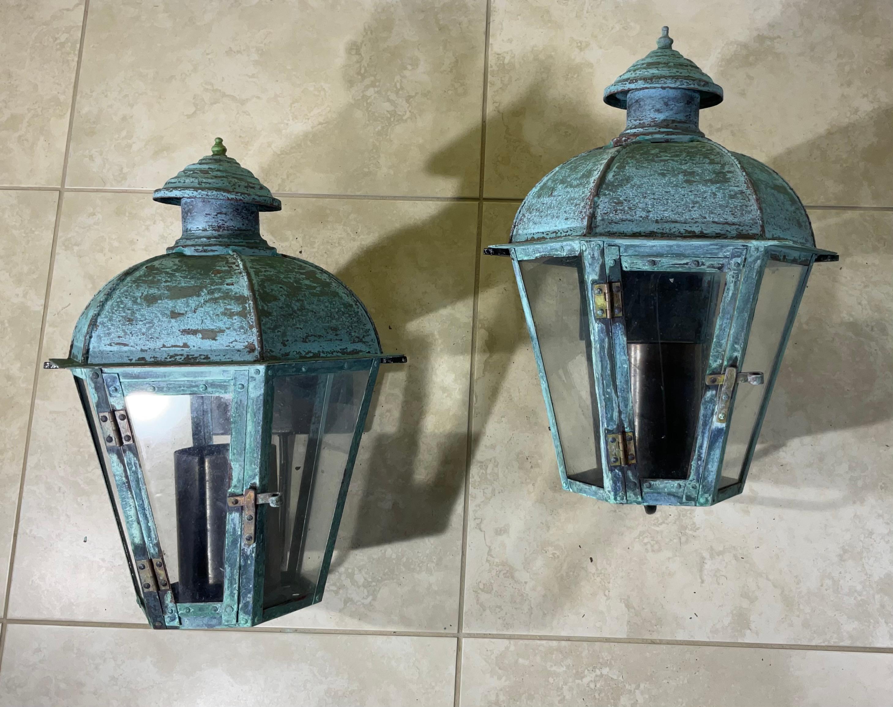 Pair of Vintage Wall Hanging Solid Copper Lantern For Sale 7