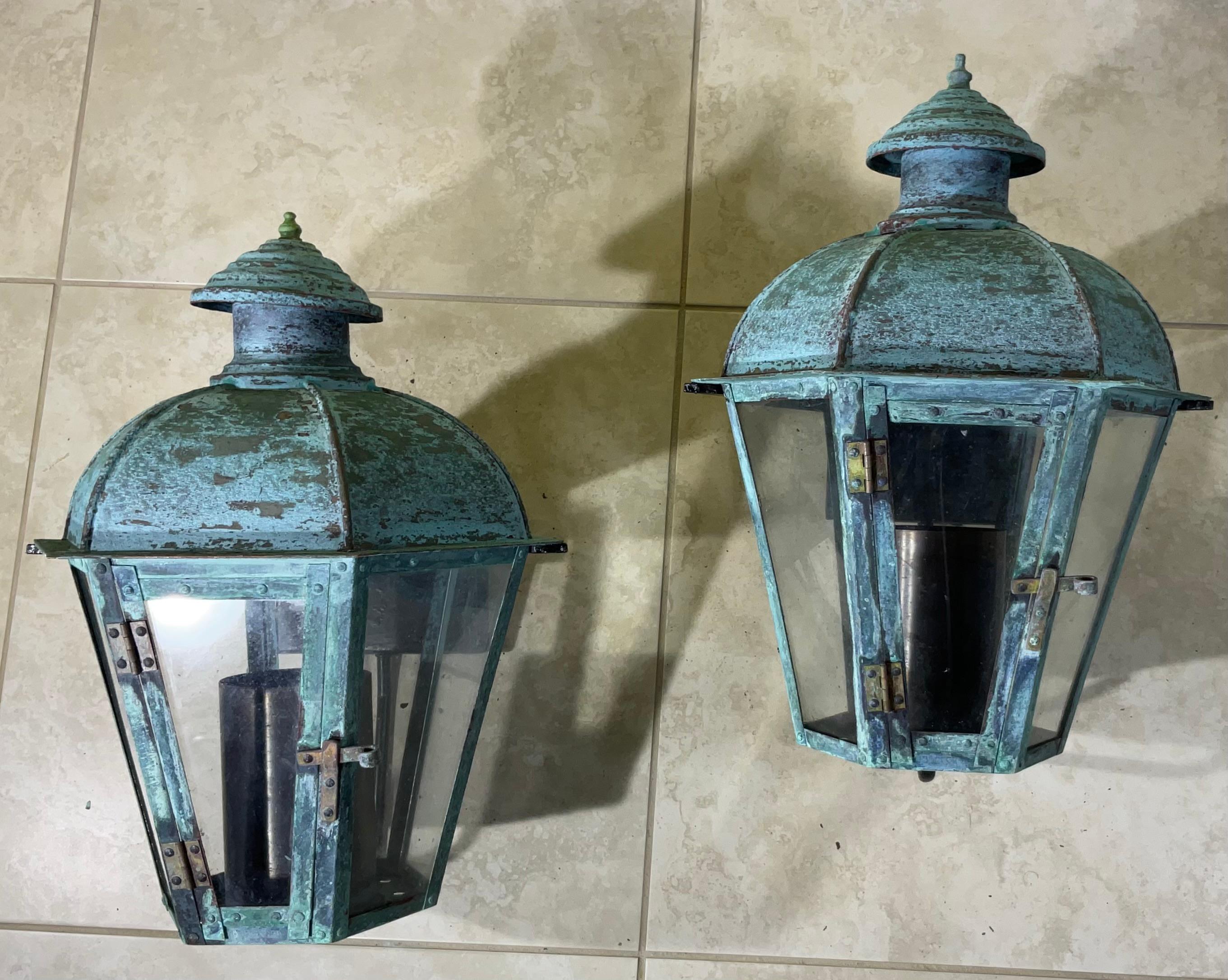 Pair of Vintage Wall Hanging Solid Copper Lantern For Sale 9