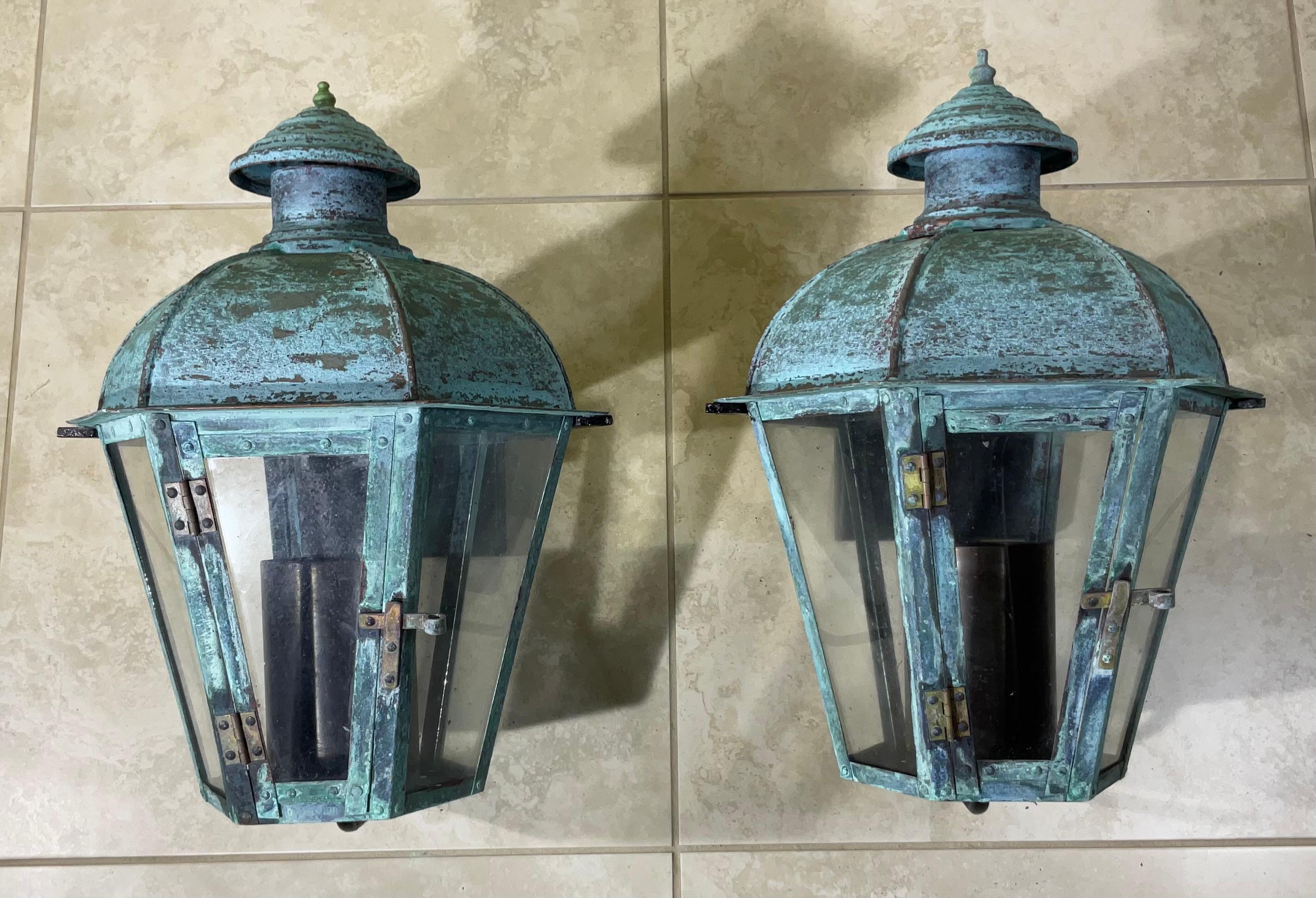 Pair of Vintage Wall Hanging Solid Copper Lantern For Sale 10