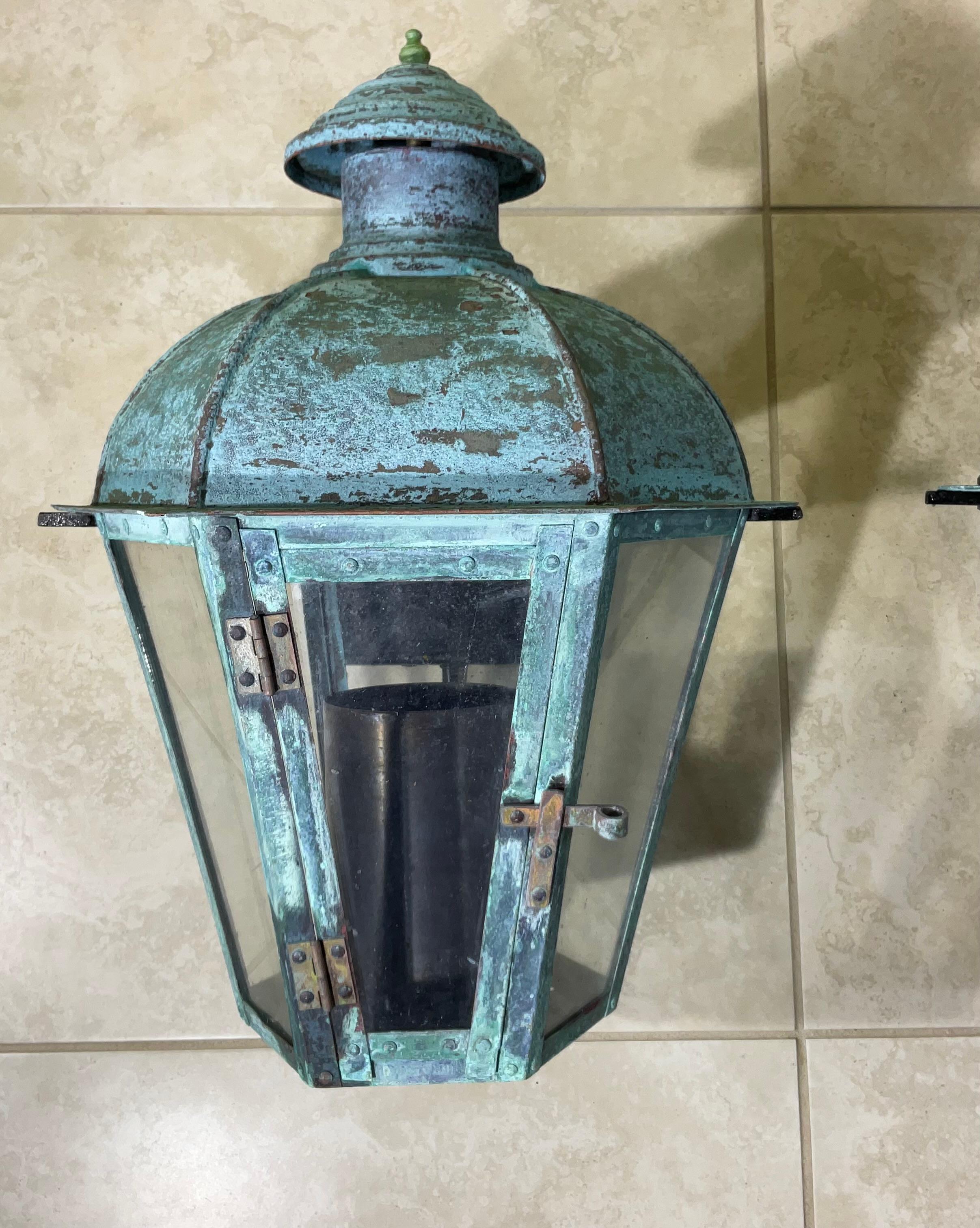 20th Century Pair of Vintage Wall Hanging Solid Copper Lantern For Sale
