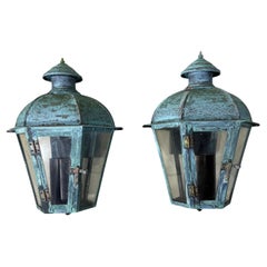 Pair of Vintage Wall Hanging Solid Copper Lantern