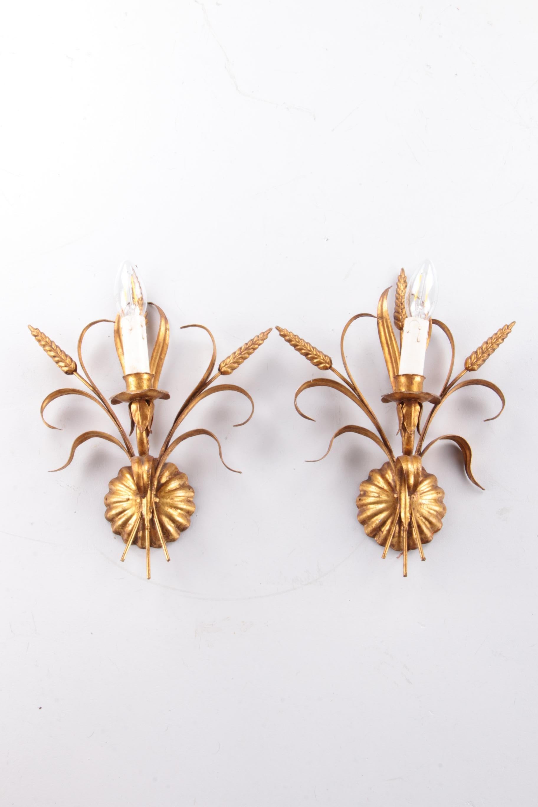 Gold Plate Pair of Vintage Wall Lamps in Regency Style by Hans Kogl, 1970 For Sale