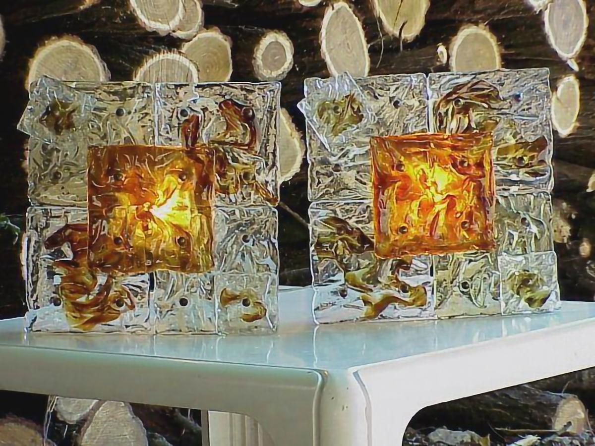 Late 20th Century Pair of Vintage Wall Lamps Patchwork Space Age Glass Venini Italy 1970 For Sale