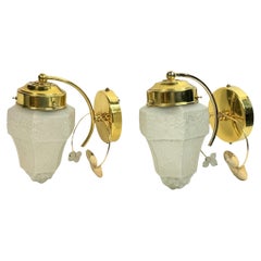 Pair Of Vintage Wall Lights Sconces, Brass And Grape Shape Glass, 1970s German