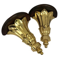 Paar Vintage Nussbaum & Messing Wandhalterungen