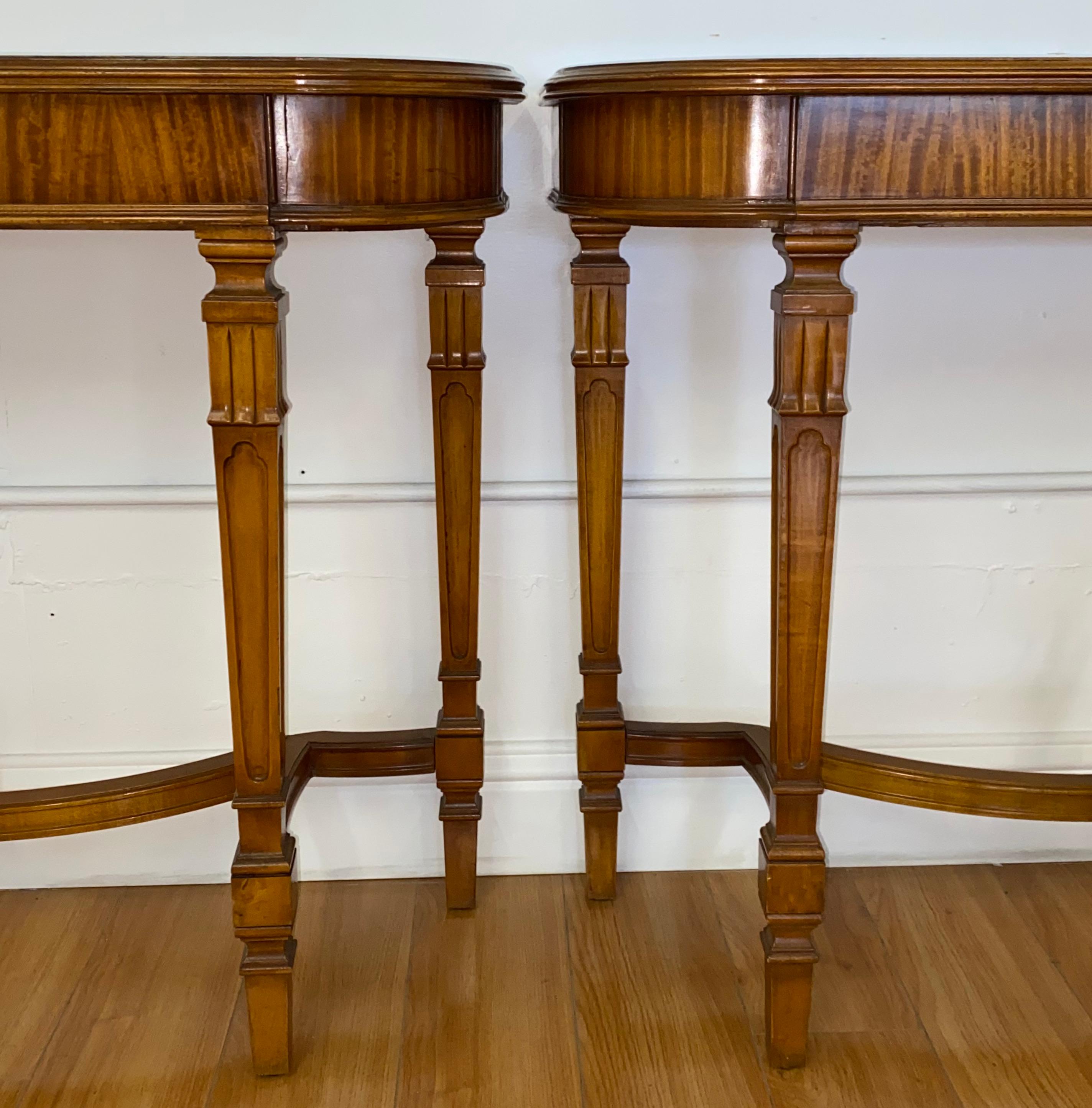 Pair of Vintage Walnut Demi Lune Console Tables, C.1940 3