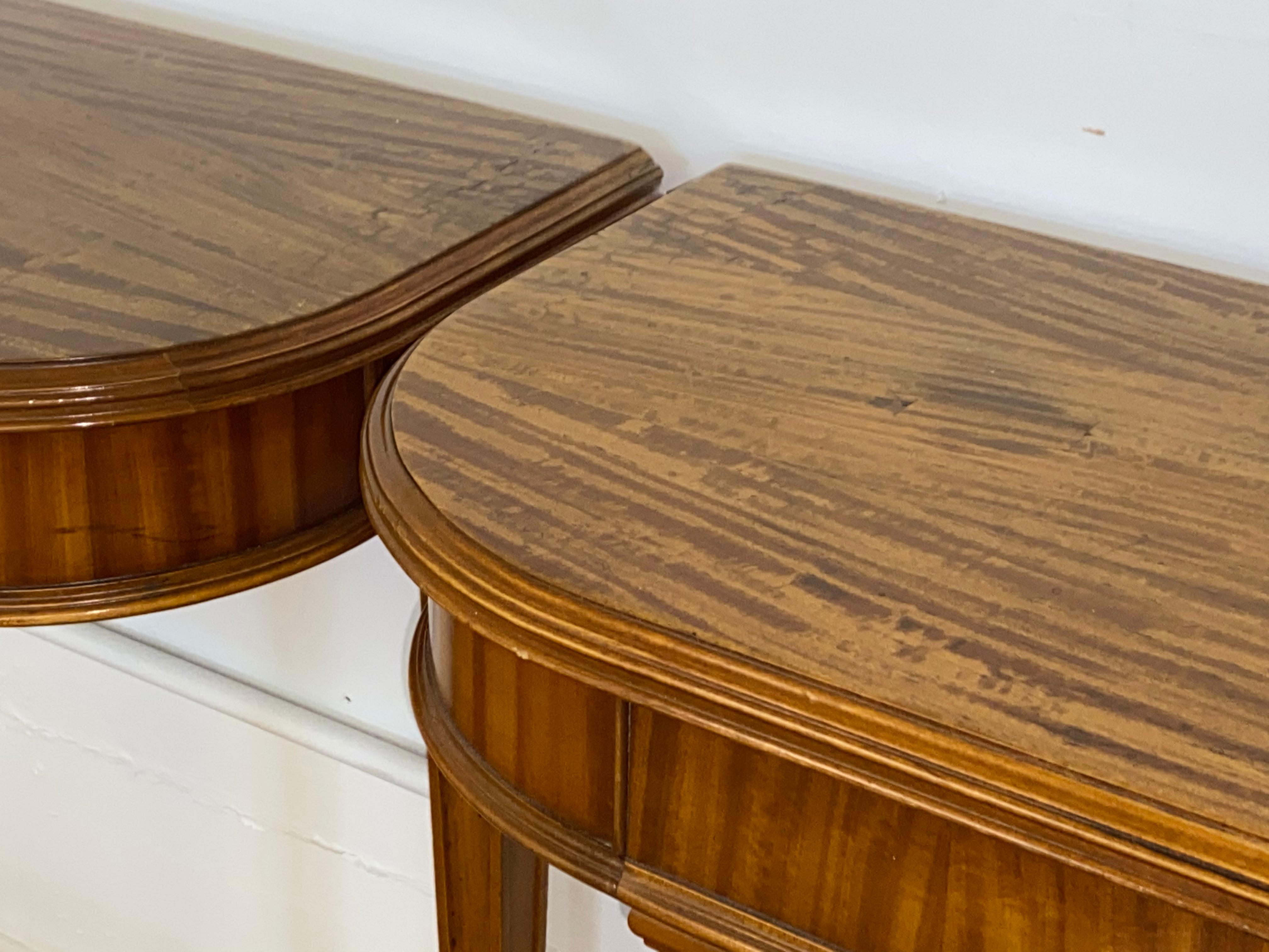 20th Century Pair of Vintage Walnut Demi Lune Console Tables, C.1940