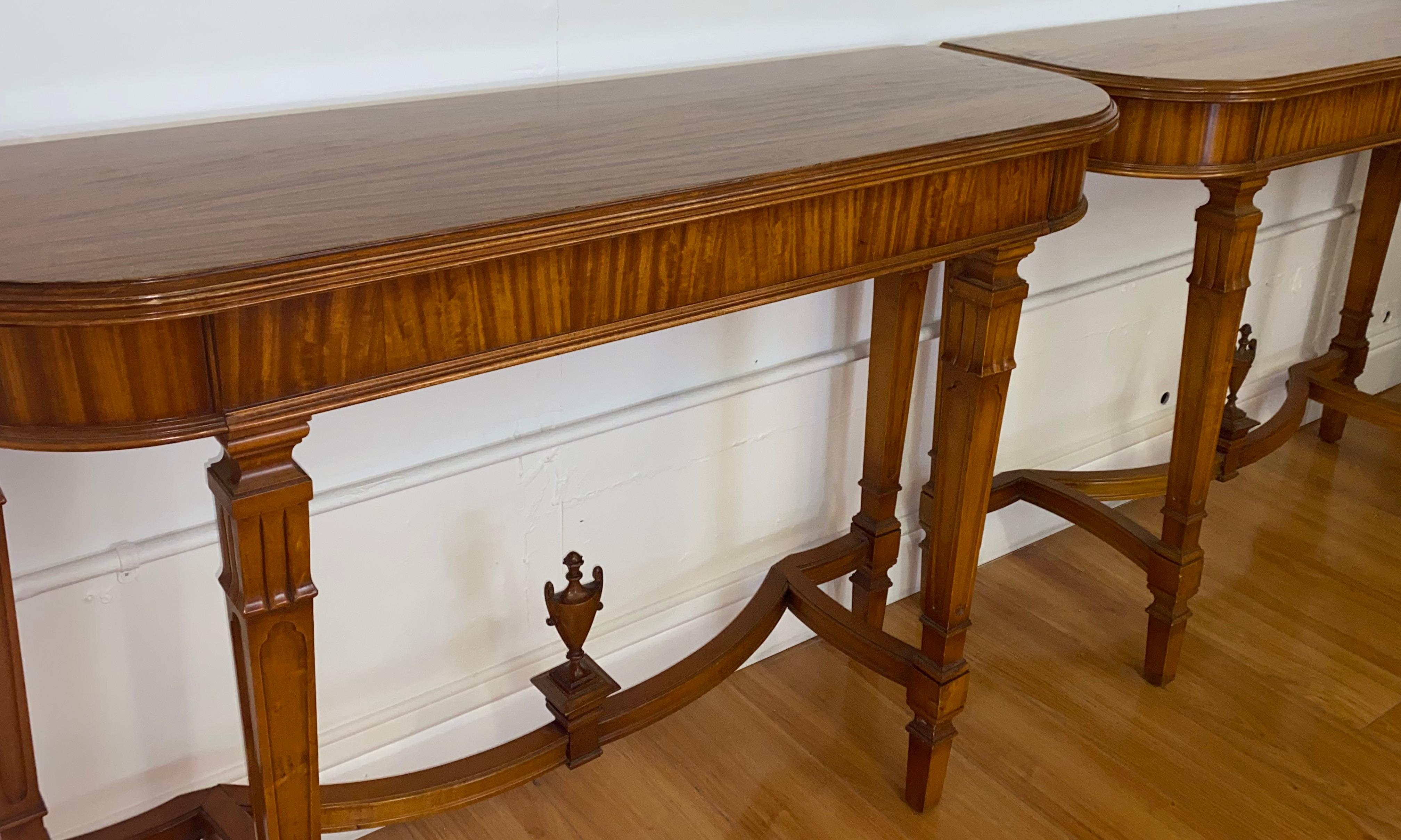 Pair of Vintage Walnut Demi Lune Console Tables, C.1940 1