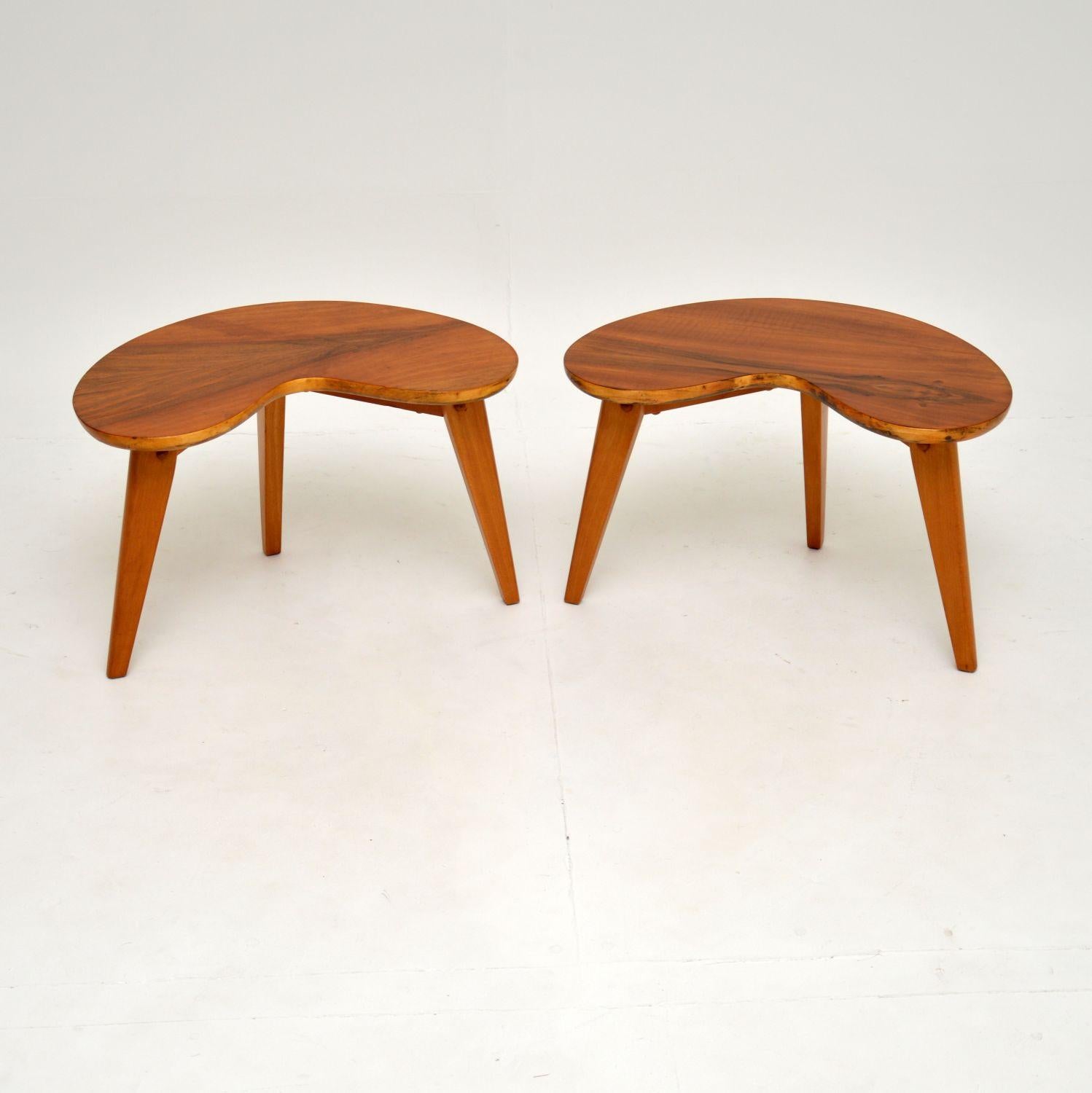 Mid-Century Modern Pair of Vintage Walnut Kidney Side Tables