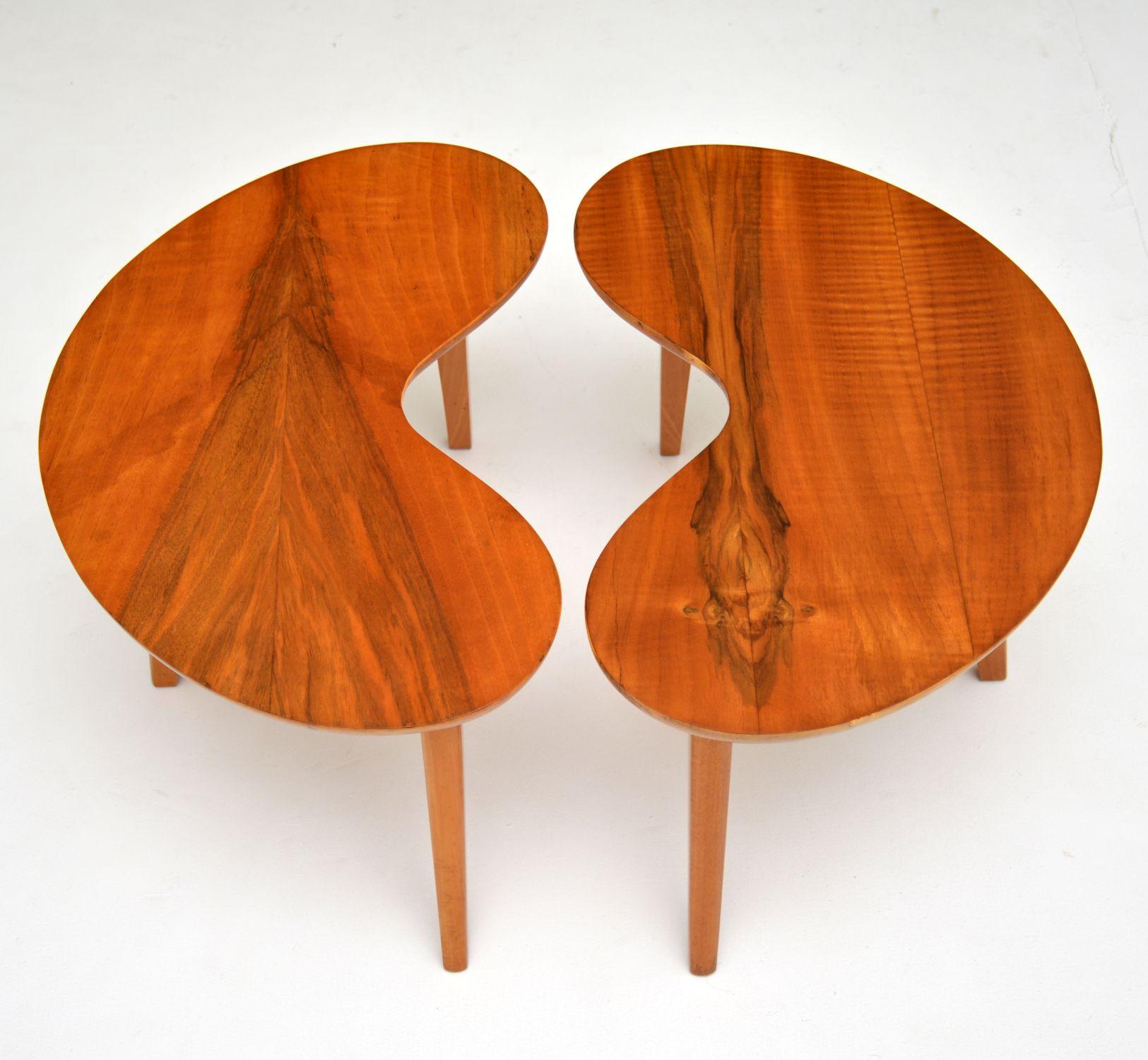 English Pair of Vintage Walnut Kidney Side Tables