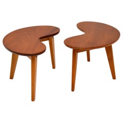 vintage walnut side table Pair of Vintage Walnut Kidney Side Tables