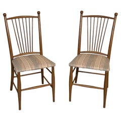 Pair of Vintage Walnut Spindle Back Upholstered Chairs