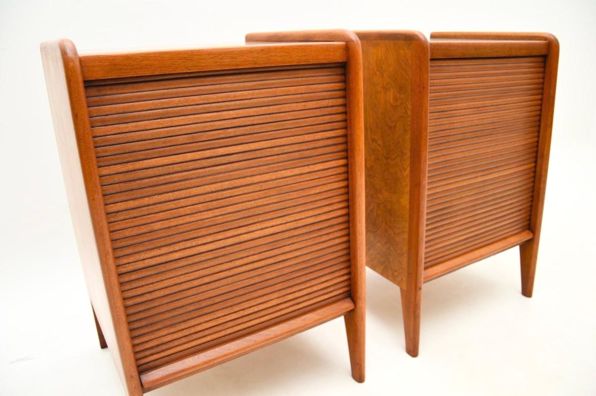 Pair of Vintage Walnut Tambour Front Bedside Cabinets 4