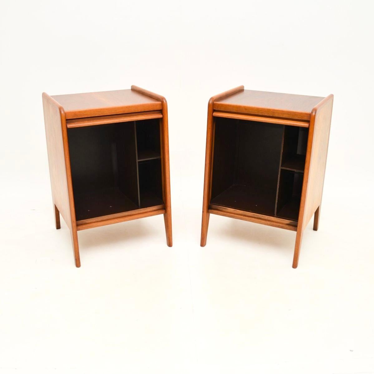 Mid-Century Modern Pair of Vintage Walnut Tambour Front Bedside Cabinets
