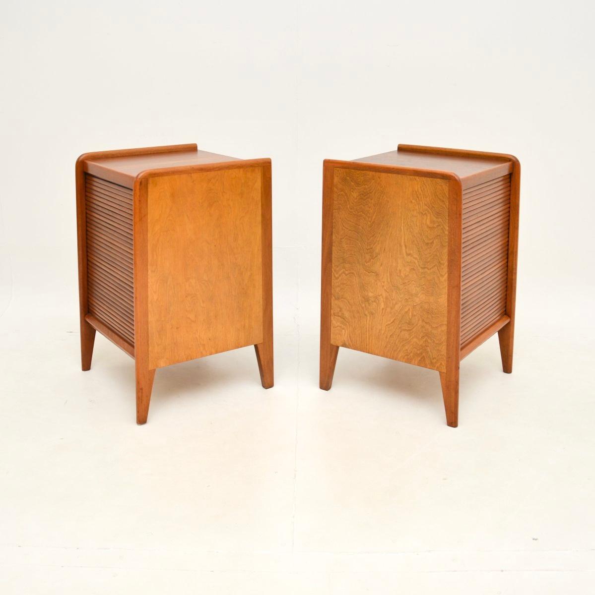 Pair of Vintage Walnut Tambour Front Bedside Cabinets 1