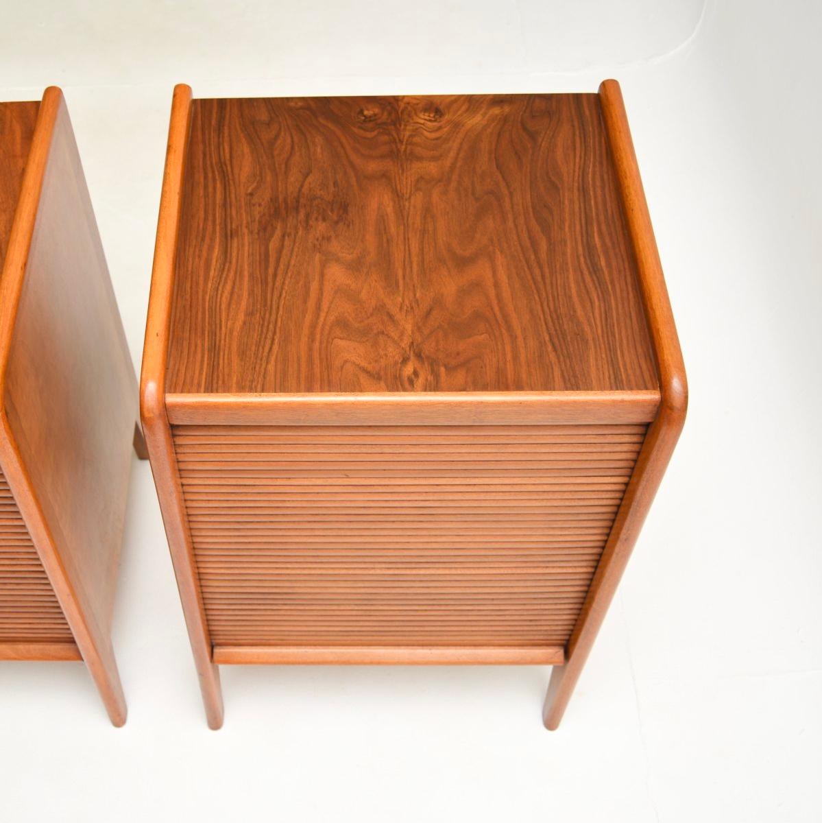 Pair of Vintage Walnut Tambour Front Bedside Cabinets 3
