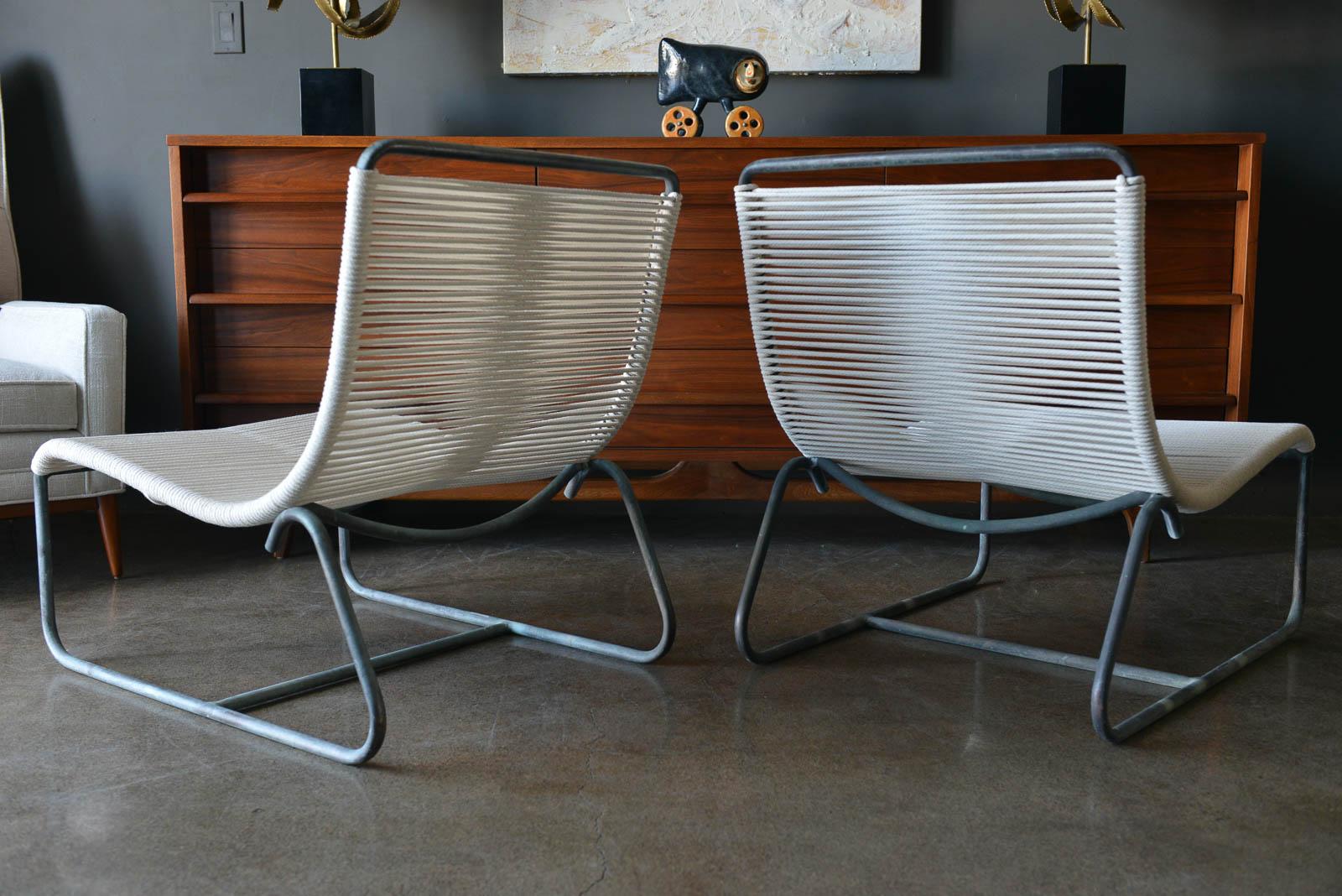 Mid-Century Modern Pair of Vintage Walter Lamb Bronze Sled Chairs, ca. 1950