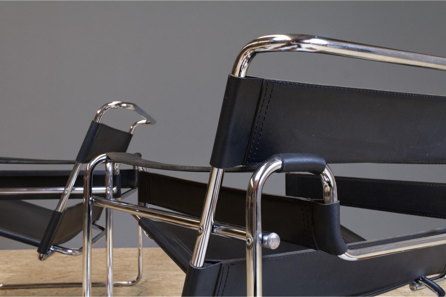 black leather and chrome chairs