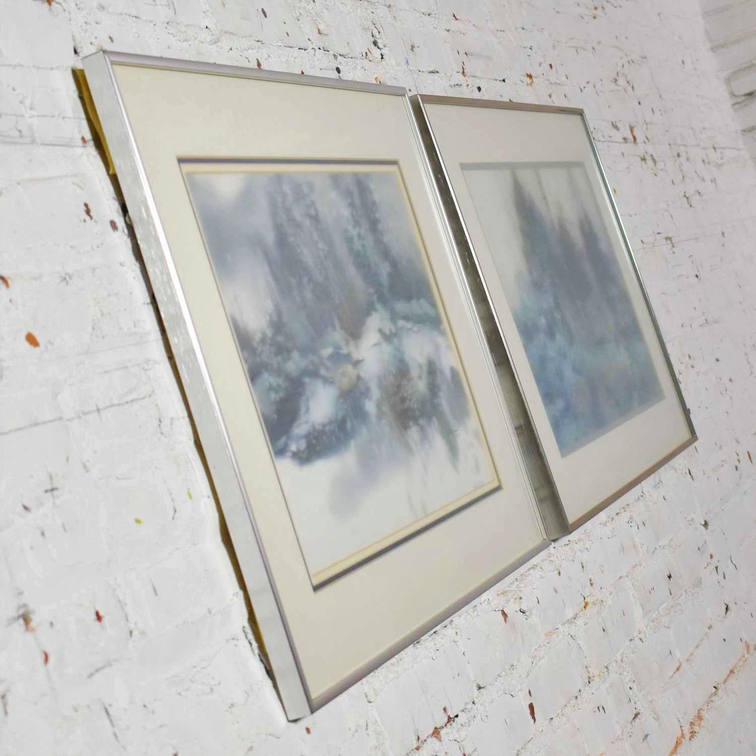 Paire de peintures de paysages d'hiver vintage à l'aquarelle de Dorothy M. Reece Kordas en vente 3