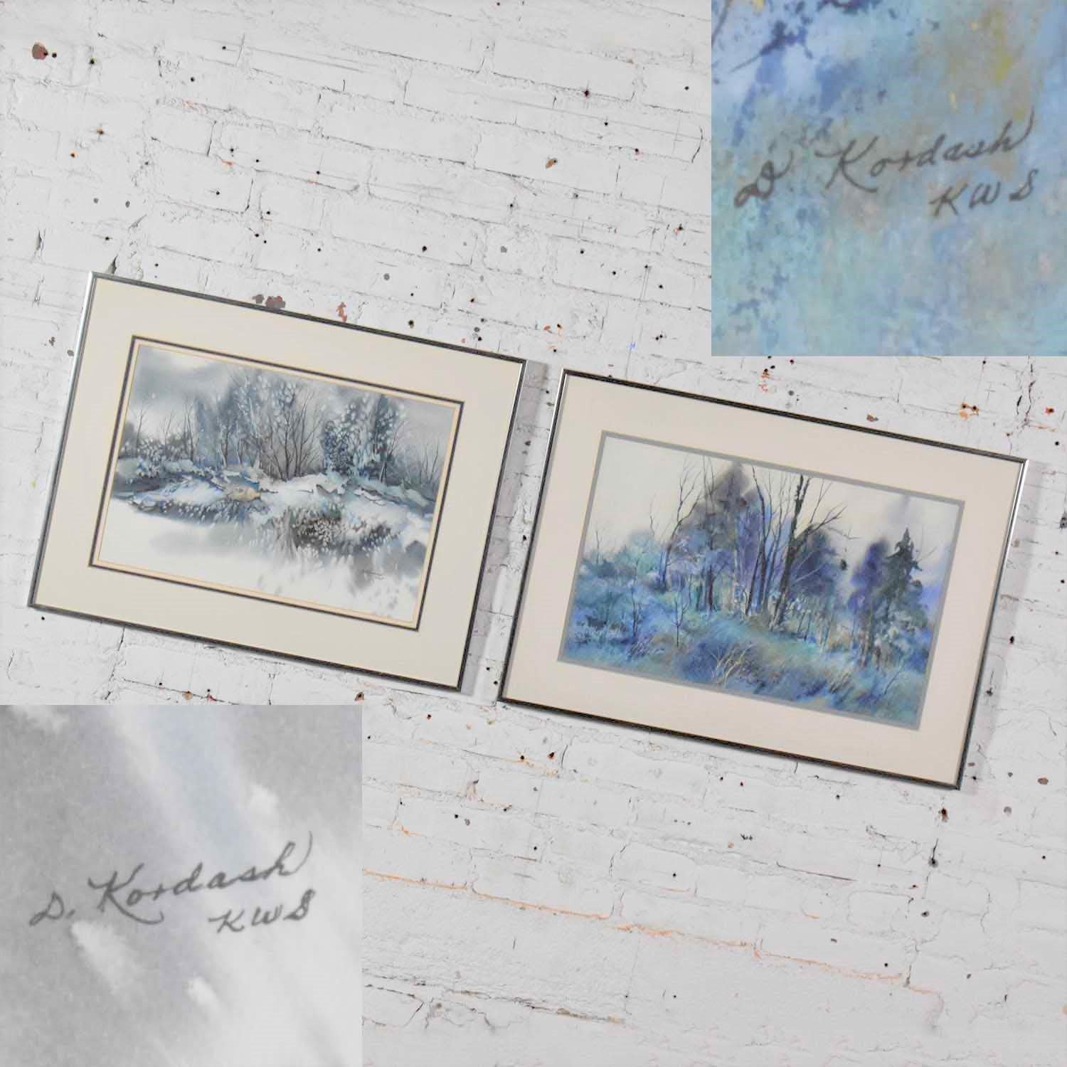 Paire de peintures de paysages d'hiver vintage à l'aquarelle de Dorothy M. Reece Kordas en vente 5