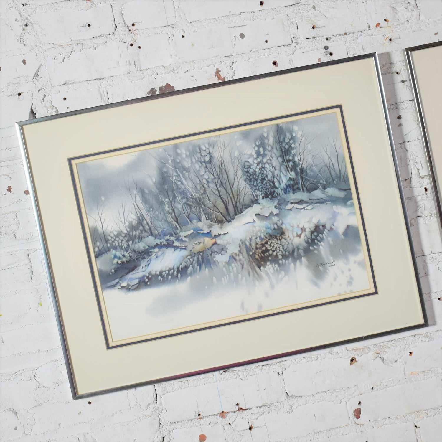 Paire de peintures de paysages d'hiver vintage à l'aquarelle de Dorothy M. Reece Kordas en vente 6