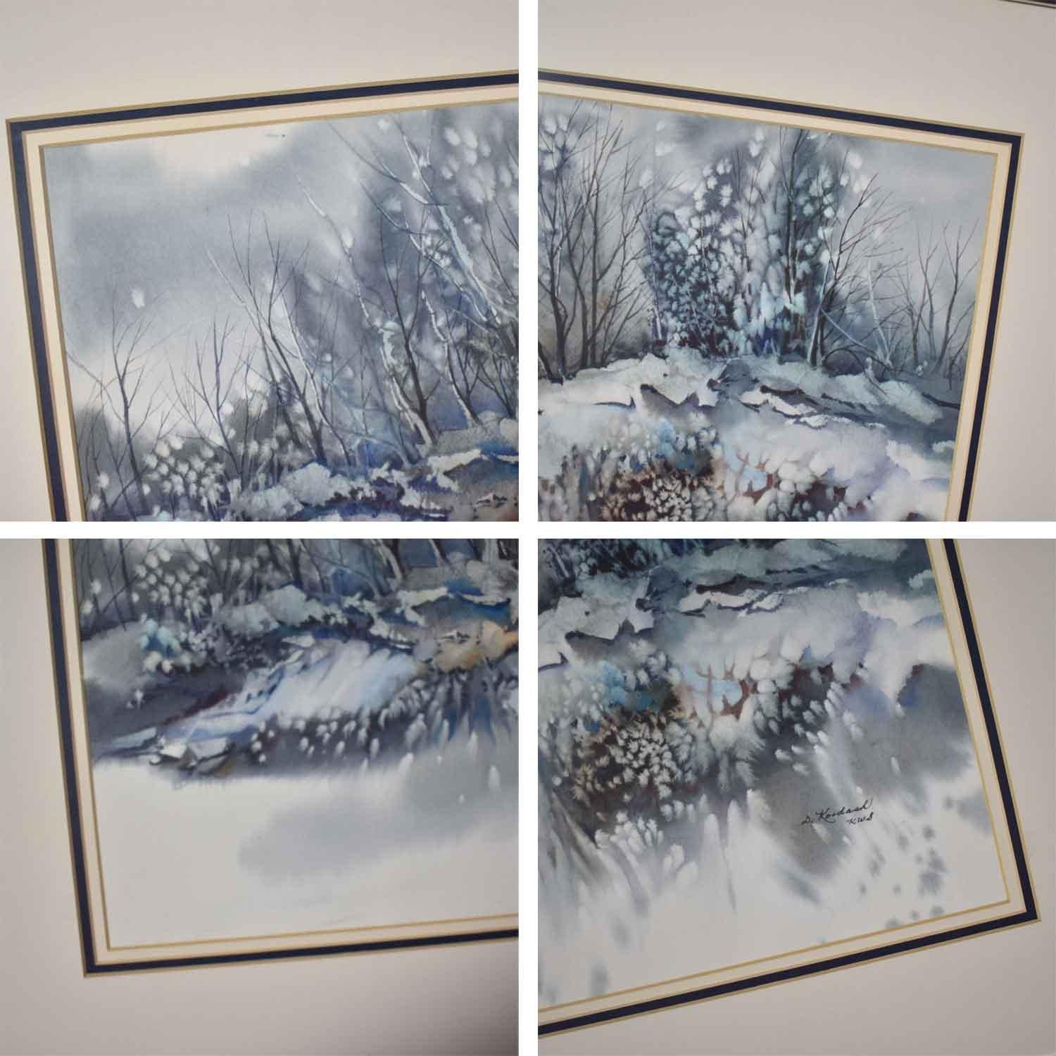 Pareja de paisajes invernales en acuarela vintage de Dorothy M. Reece Kordas en venta 7