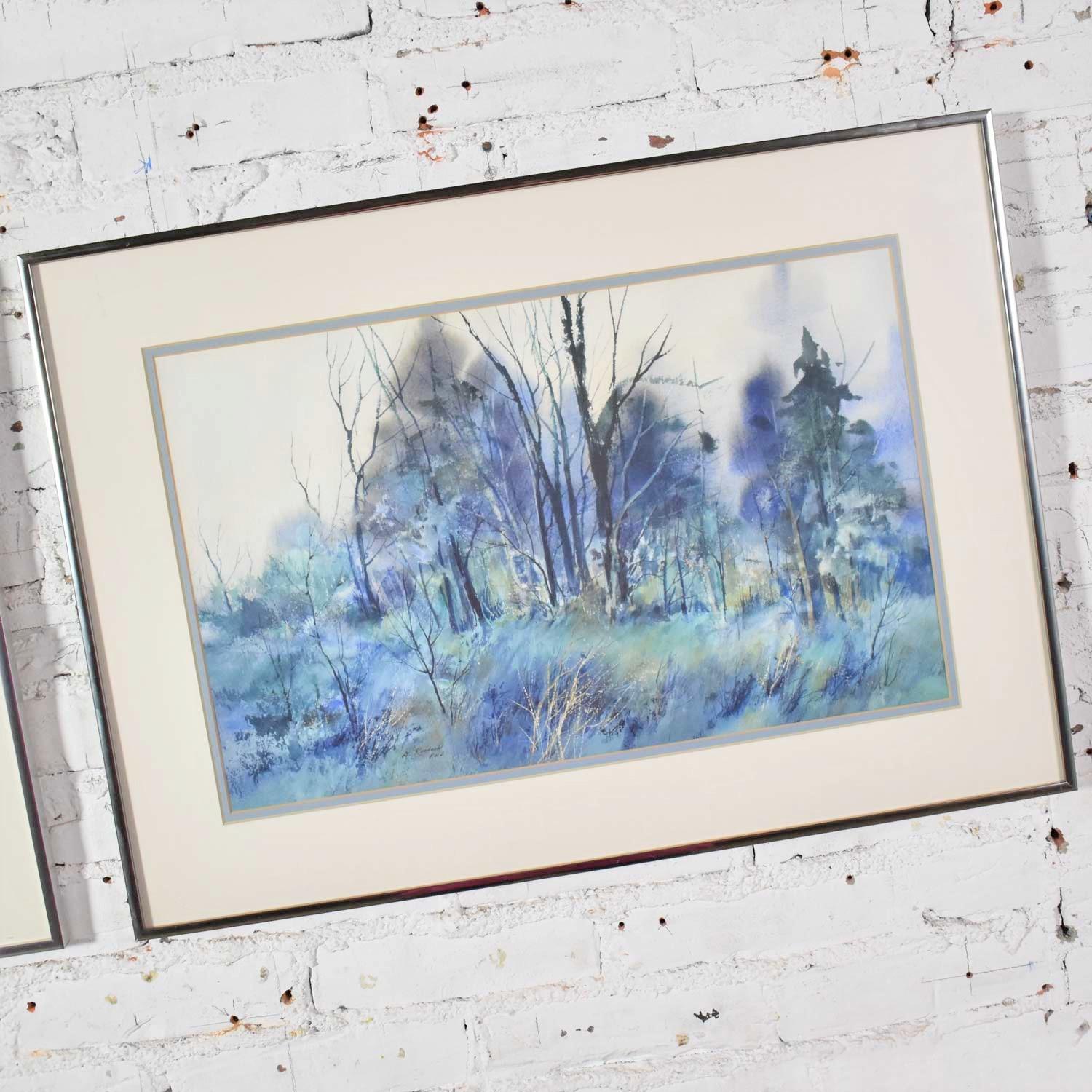 Paire de peintures de paysages d'hiver vintage à l'aquarelle de Dorothy M. Reece Kordas en vente 8