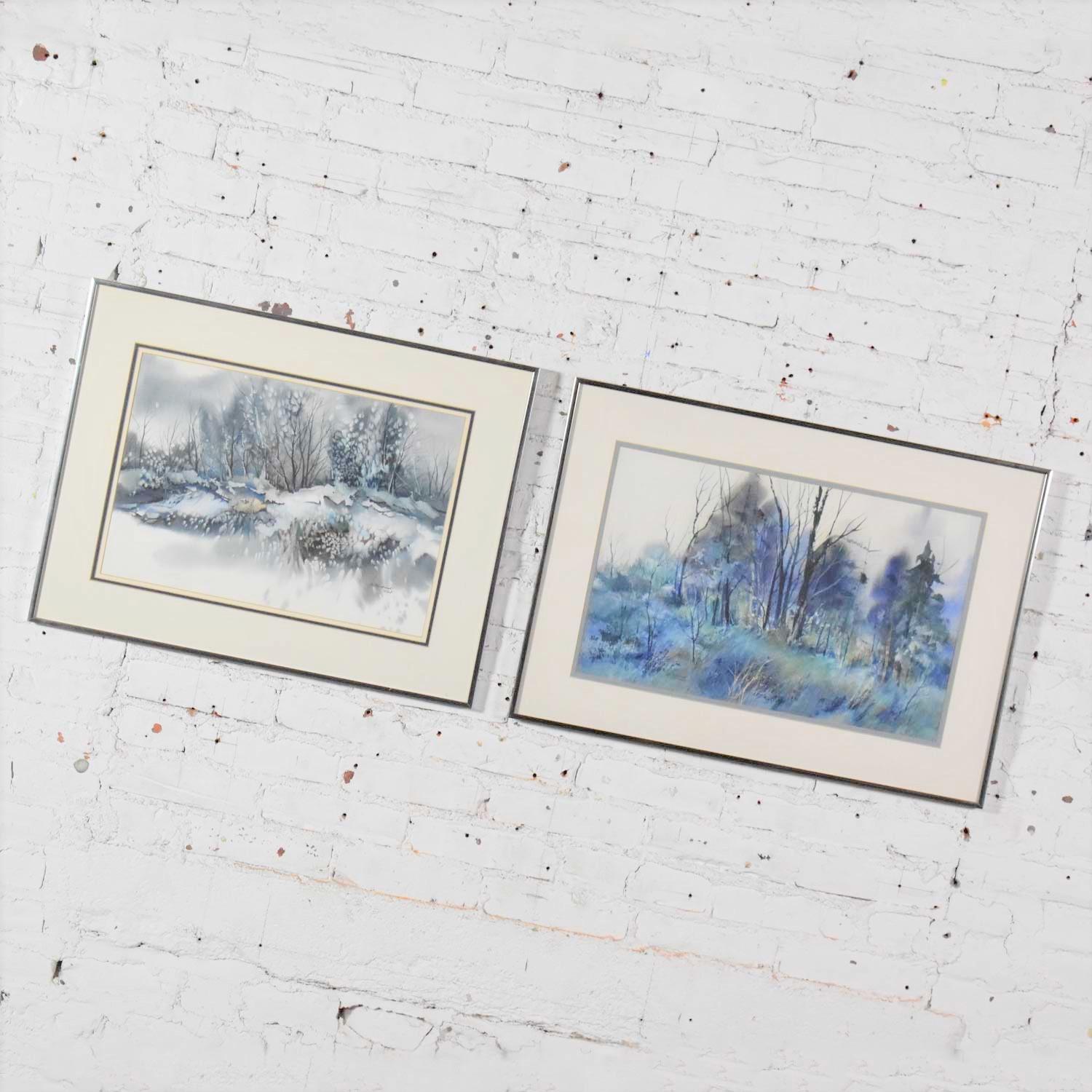 Paire de peintures de paysages d'hiver vintage à l'aquarelle de Dorothy M. Reece Kordas Bon état - En vente à Topeka, KS