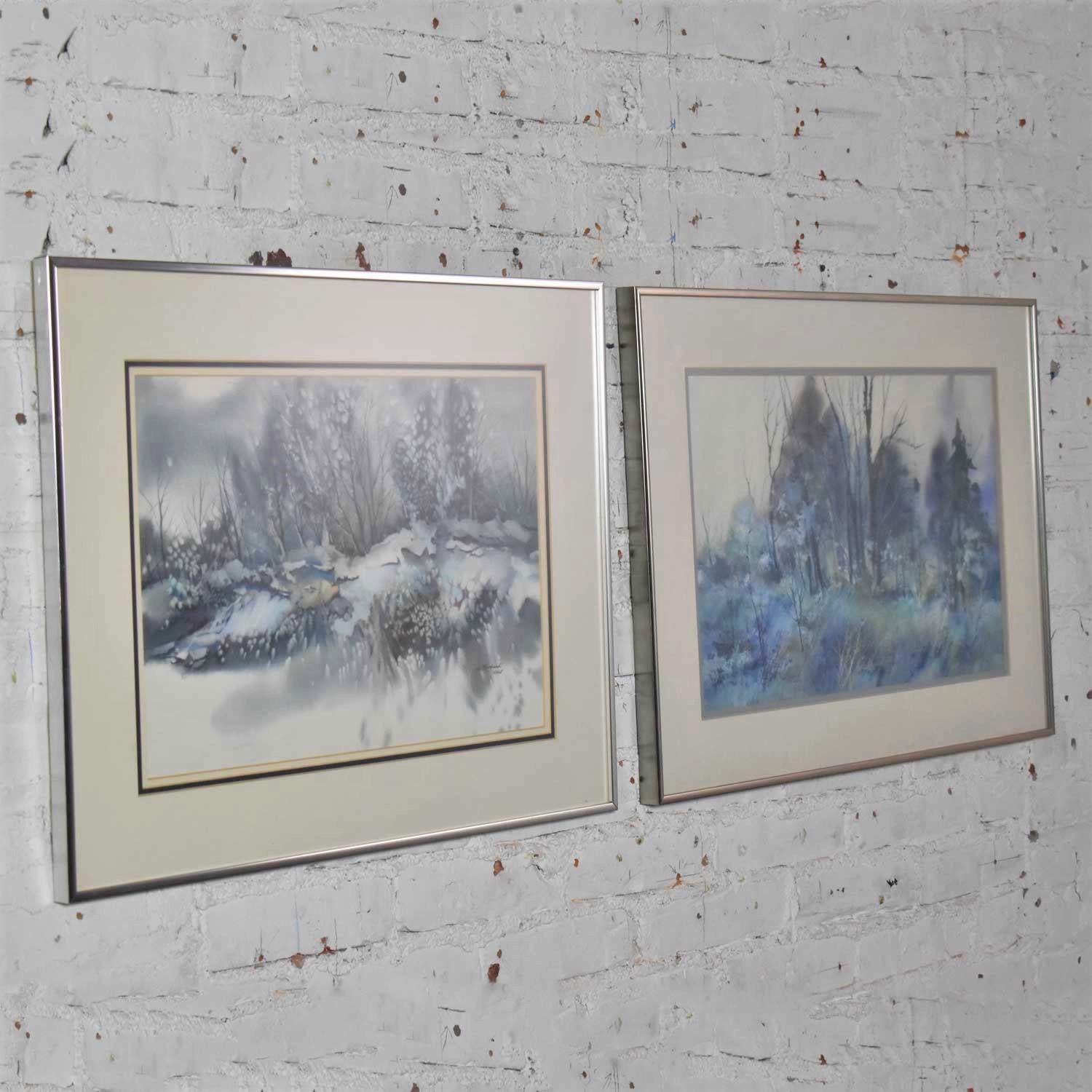 Pareja de paisajes invernales en acuarela vintage de Dorothy M. Reece Kordas en venta 2