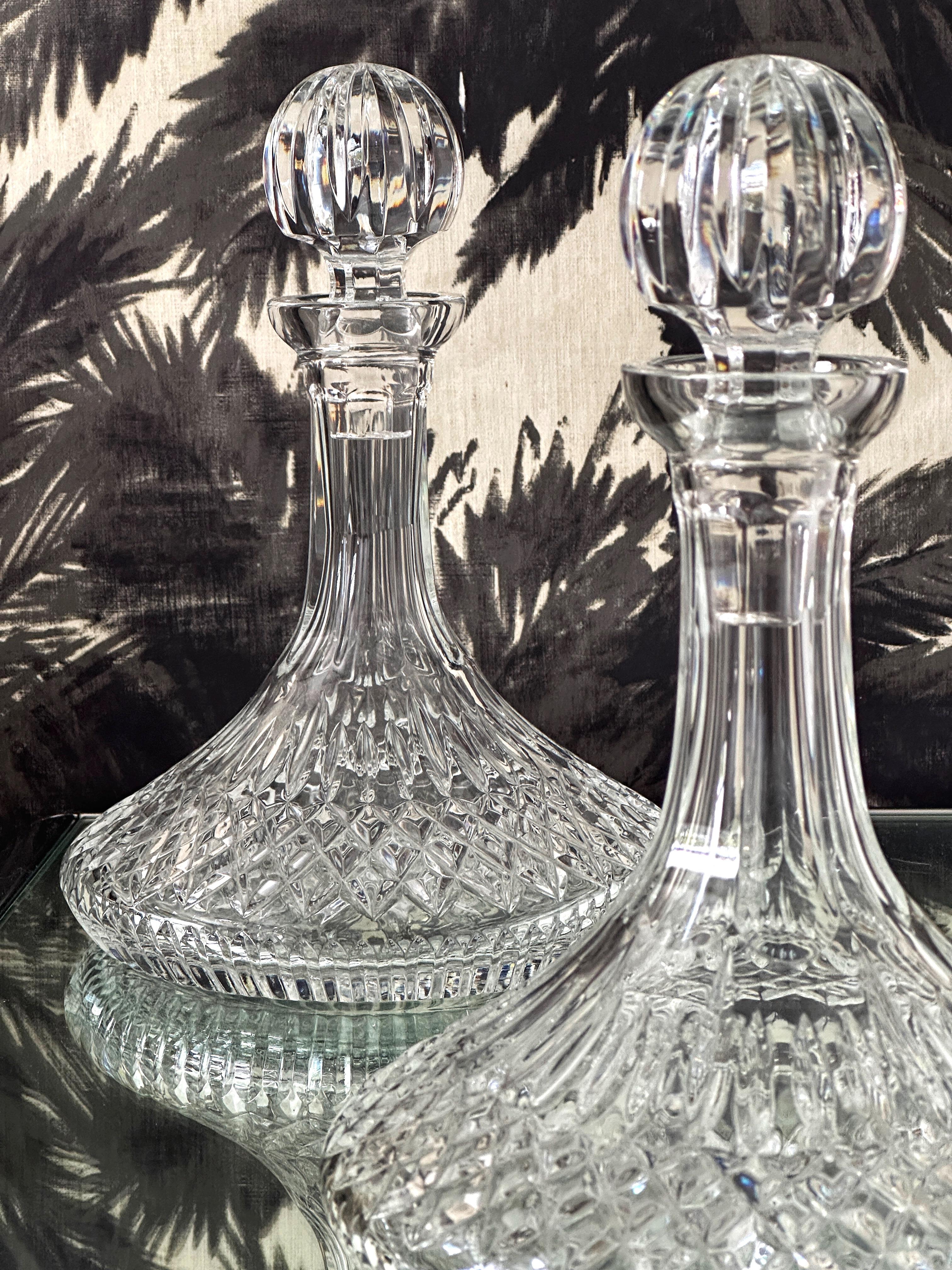 Regency Pair of Vintage Waterford Crystal Ships Decanters with Diamond Cuts, c. 1975