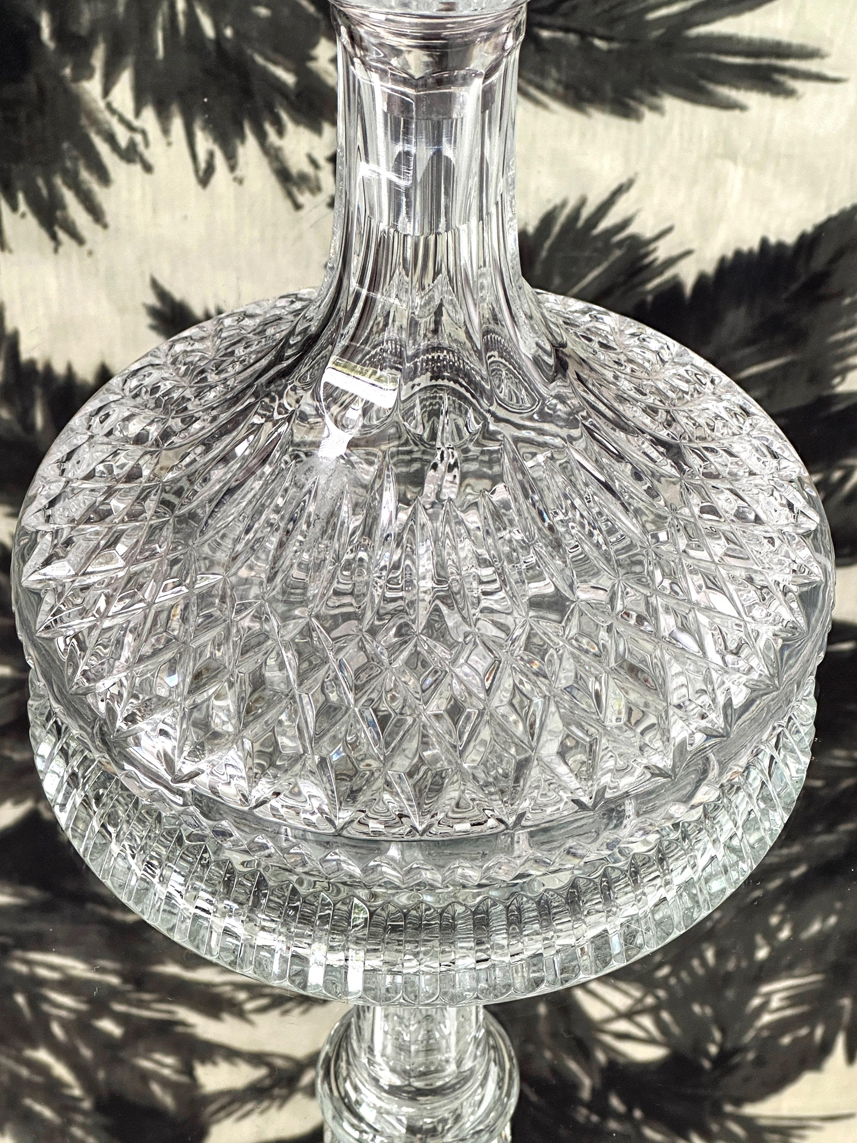 Etched Pair of Vintage Waterford Crystal Ships Decanters with Diamond Cuts, c. 1975