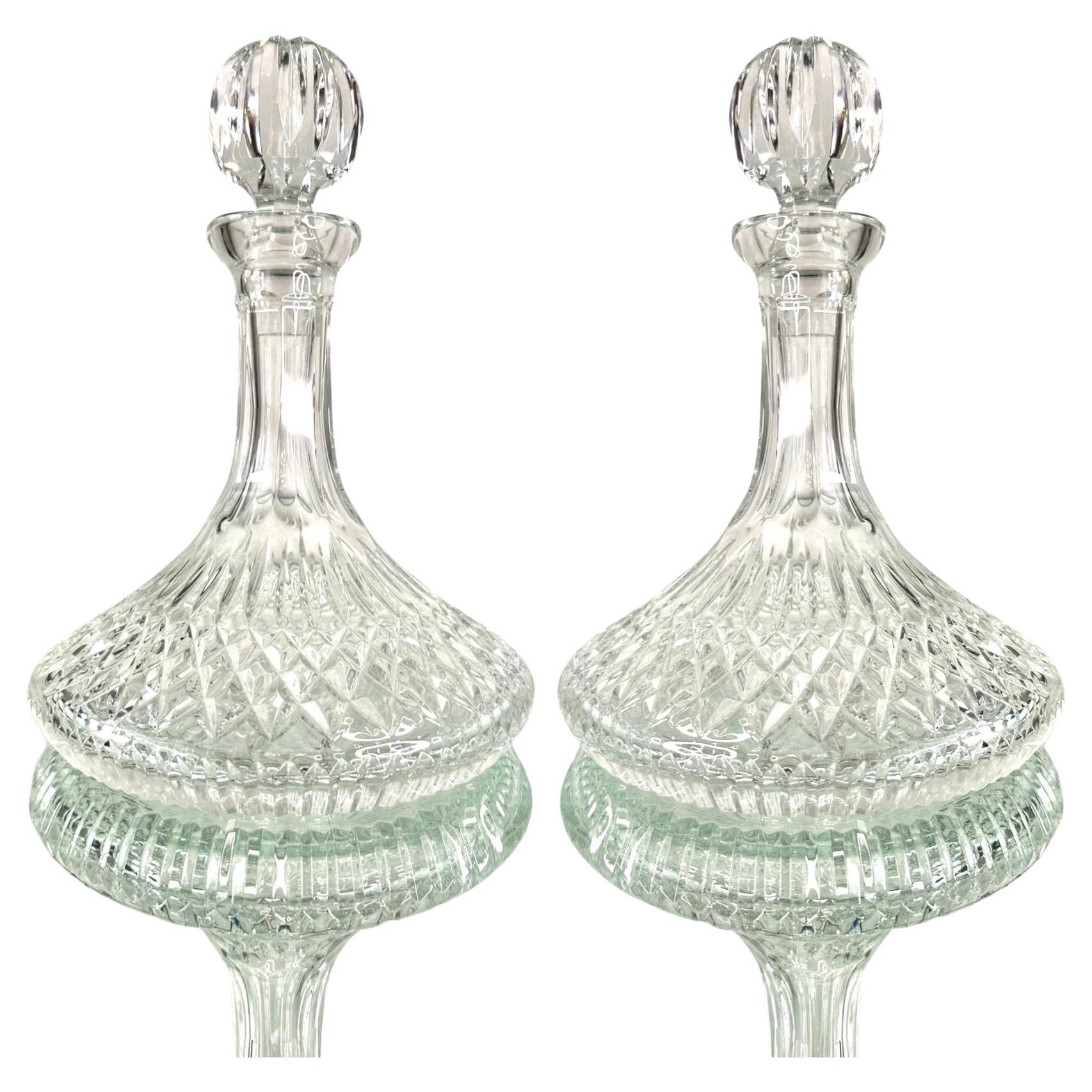 Pair of Vintage Waterford Crystal Ships Decanters with Diamond Cuts, c. 1975
