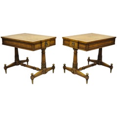 Pair of Retro Weiman Kameo French Regency Style Bonded Walnut End Tables