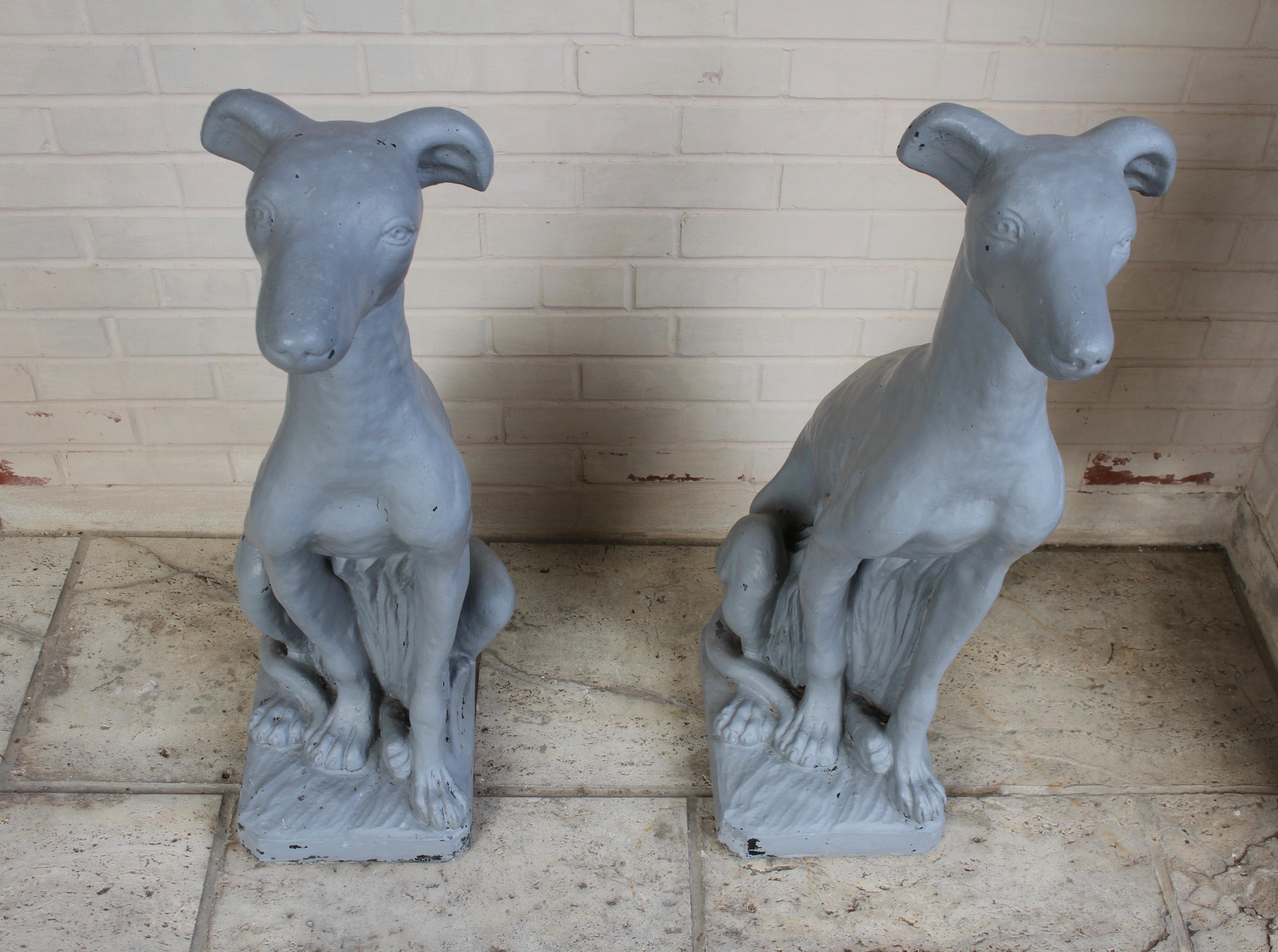 Unknown Pair of Vintage Whippets Painted Cast Stone Dog Sculptures