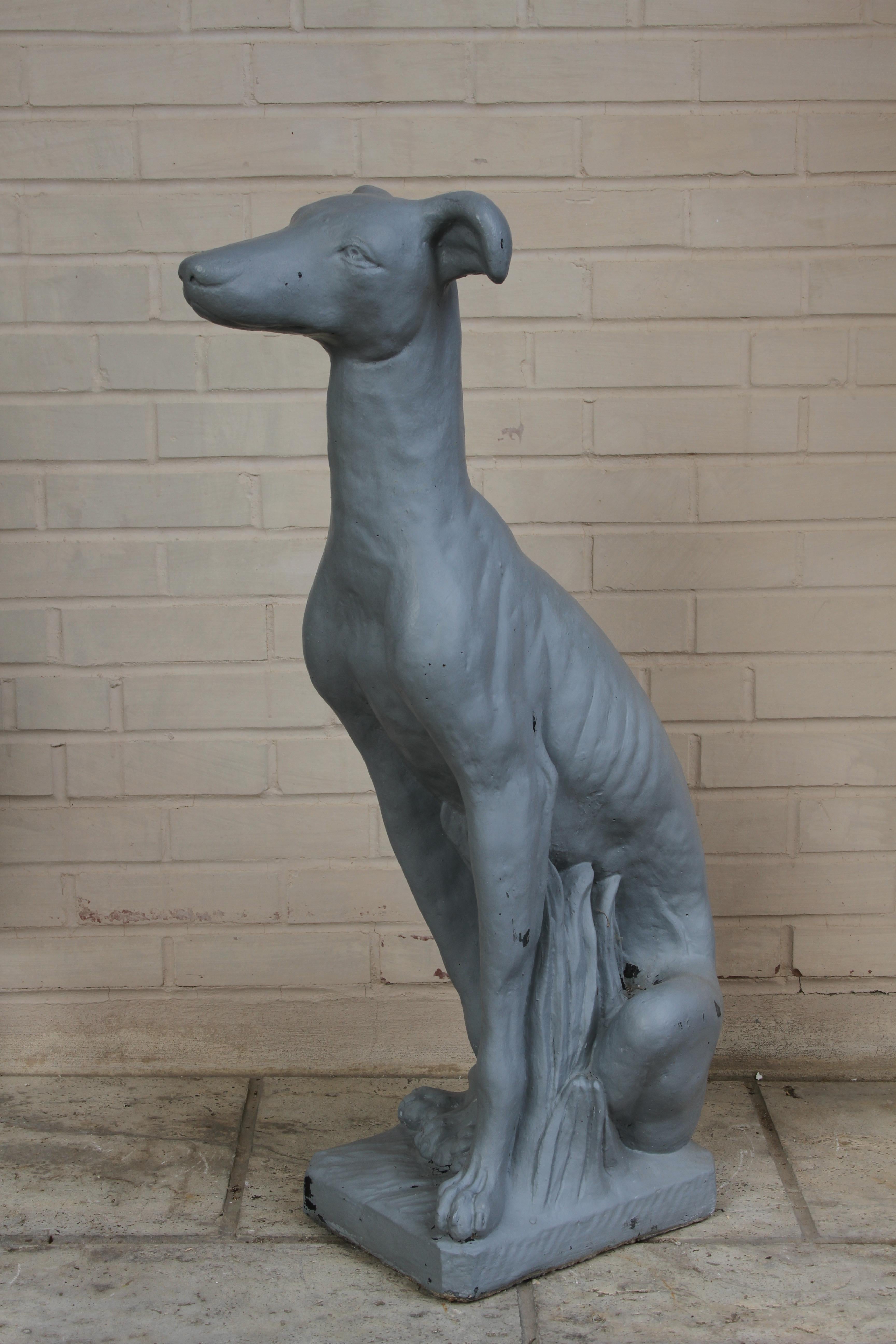 Mid-20th Century Pair of Vintage Whippets Painted Cast Stone Dog Sculptures