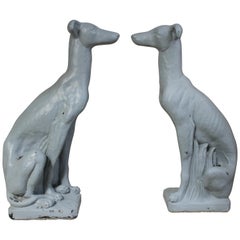 Pair of Vintage Whippets Painted Cast Stone Dog Sculptures