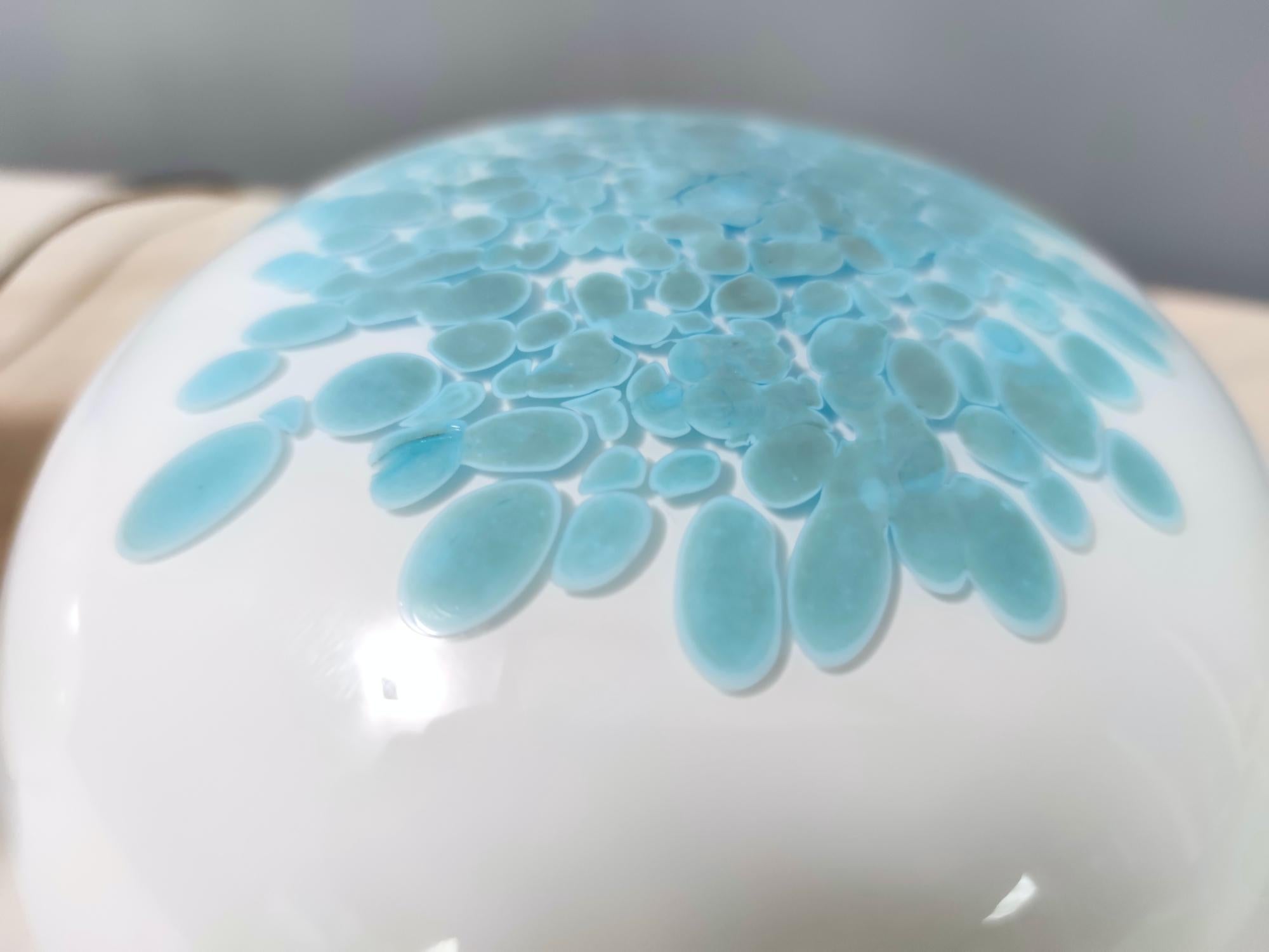 Brass Pair of White and Cyan Murano Glass Table Lamps, Italy For Sale