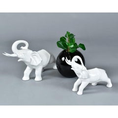 Pair of Vintage White Ceramic Elephant Figurines by Pereiras of Portugal