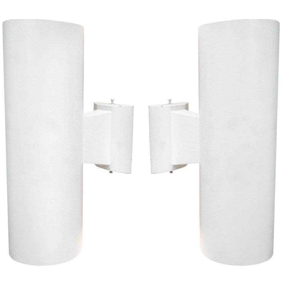 Pair of Vintage White Cylindrical Wall Sconces For Sale