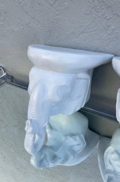 Vintage White Elephant Wall Brackets, Plaster, 20th Century, Pair