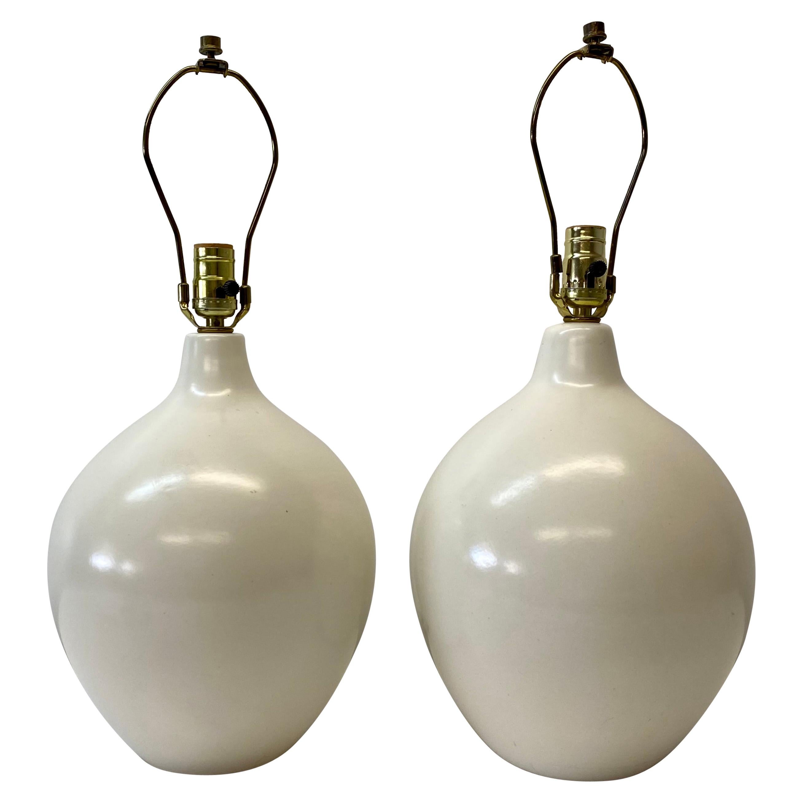 Pair of Lotte & Gunnar Bostlund Egg Shell Glazed Ceramic Table Lamps